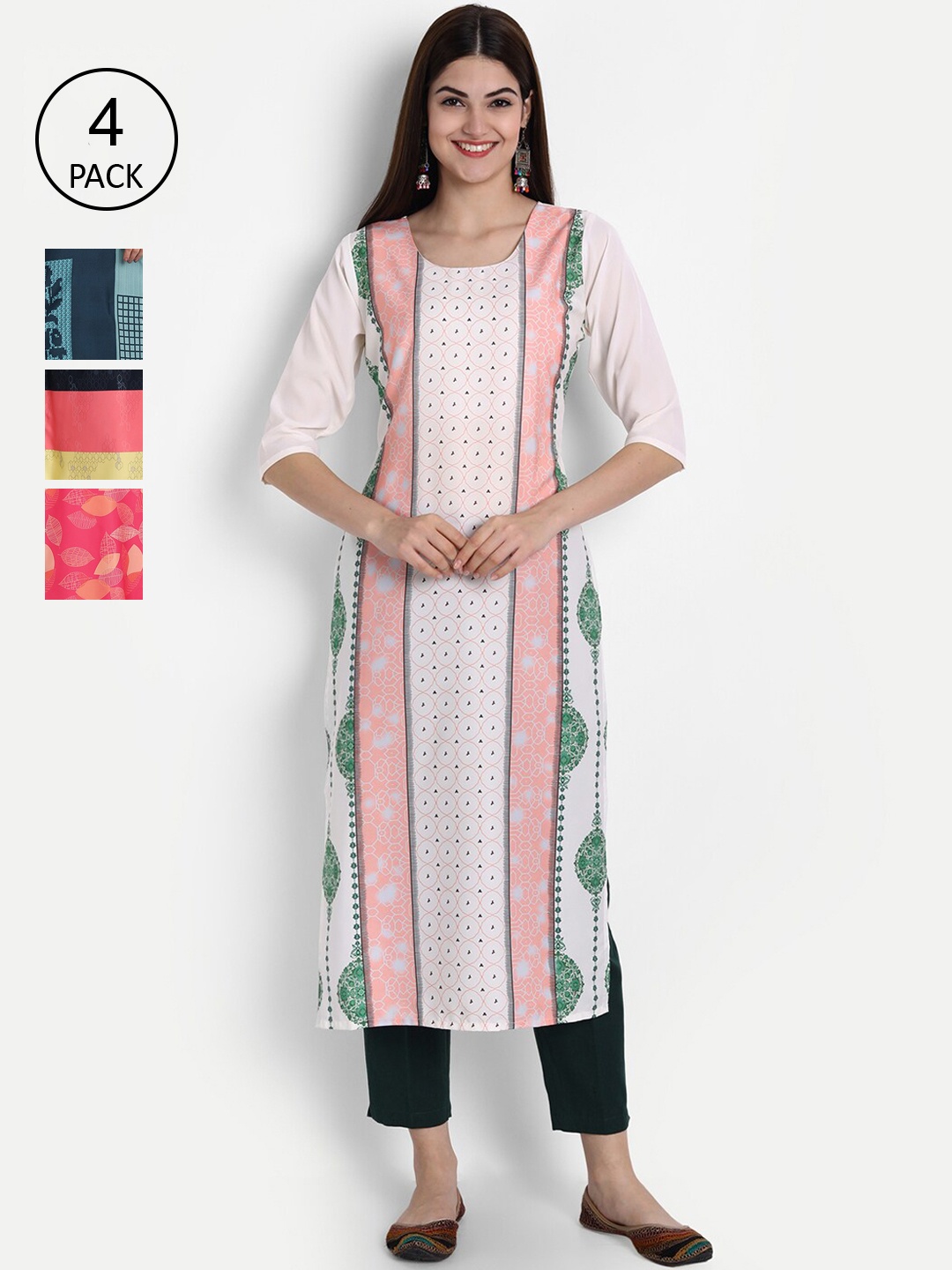 

7Threads Women Pack Of 4 Digital Print Straight Crepe Kurta, Multi
