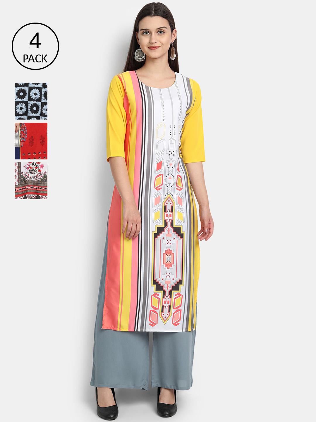 

7Threads Women Pack Of 4 Kurtas, Red