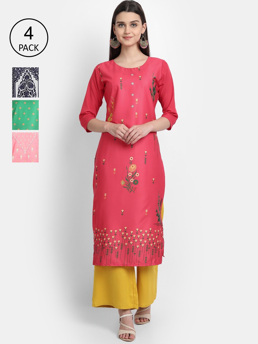 

7Threads Women Pack Of 4 Kurtas, Pink