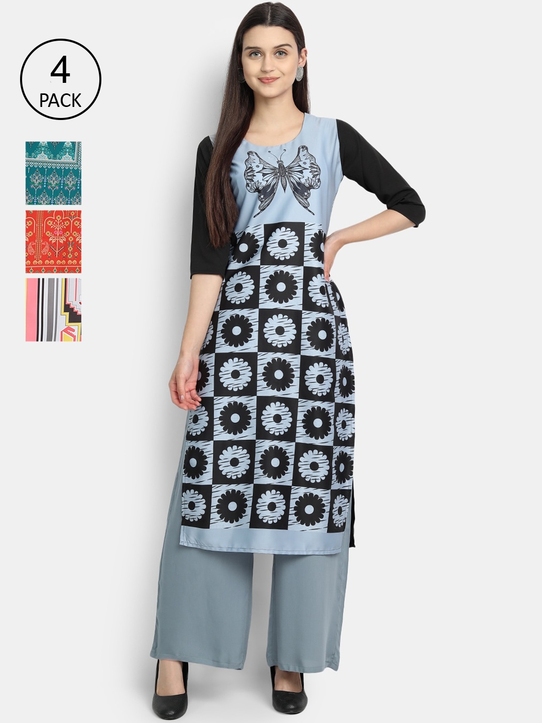 

7Threads Women Pack Of 4 Kurtas, Blue