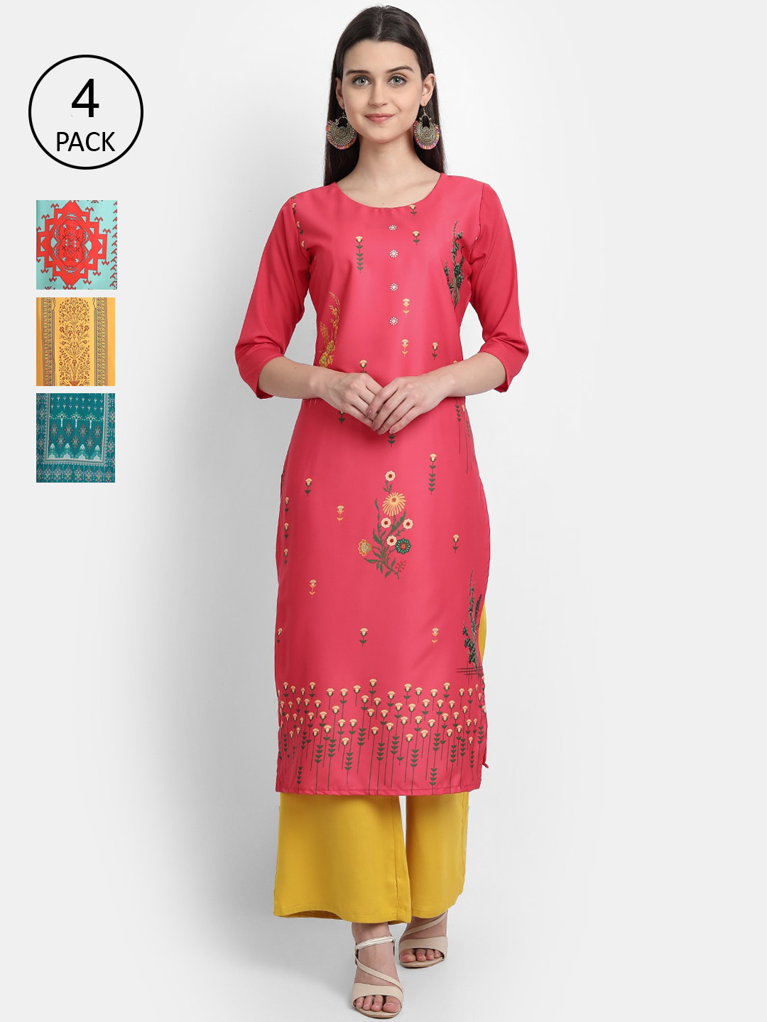 

7Threads Woman Pack Of 4 Multicoloured Printed Crepe Kurta, Multi