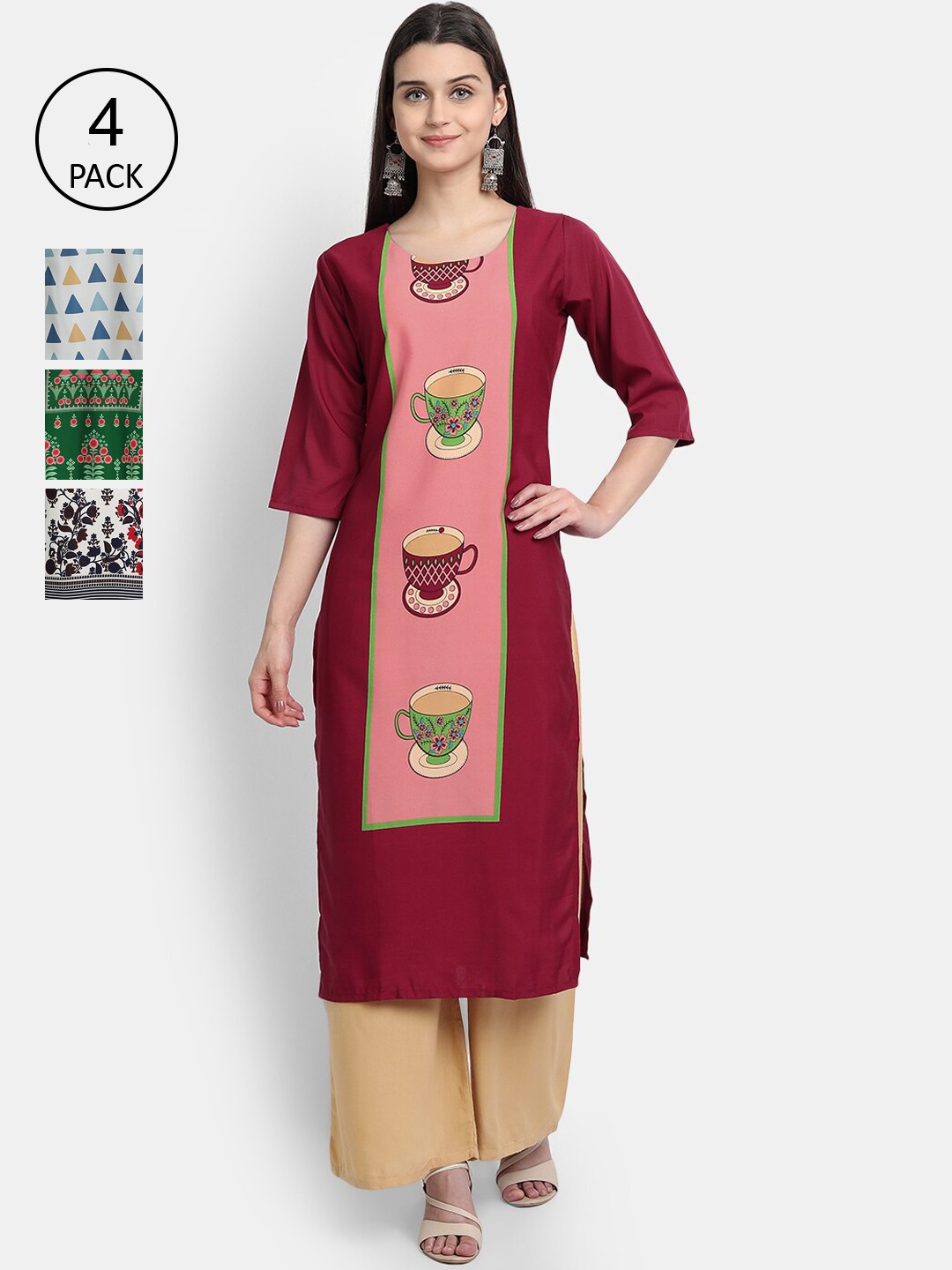 

7Threads Women Pack Of 4 Kurtas, White