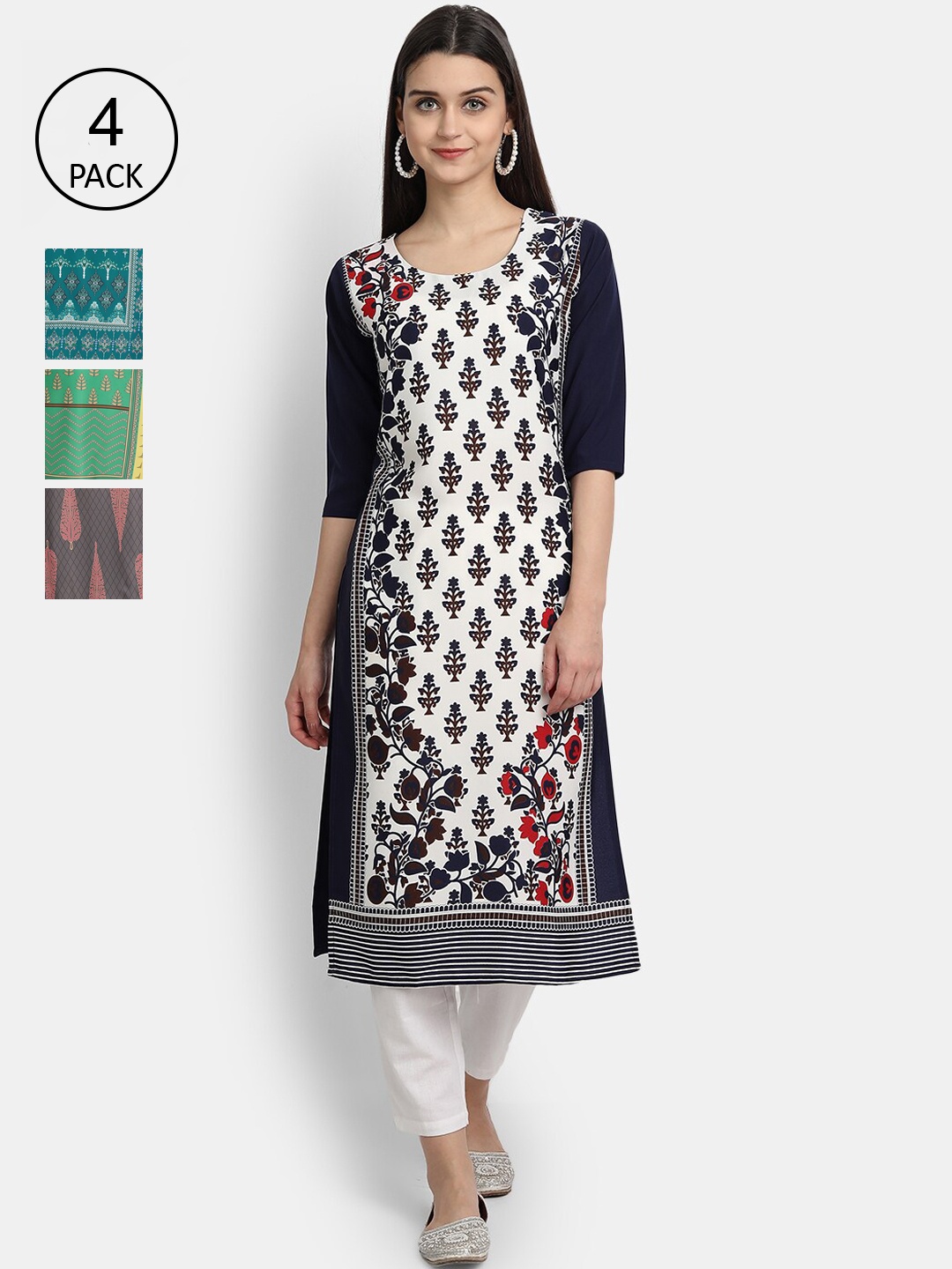 

7Threads Women Pack Of 4 Kurtas, Grey
