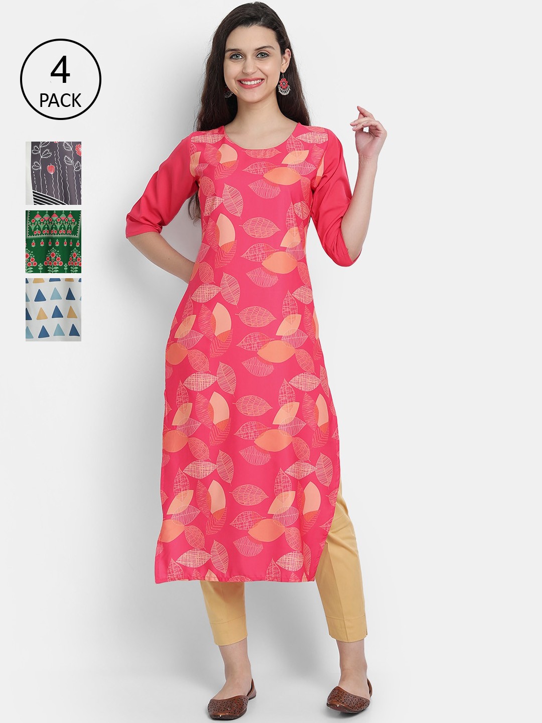 

7Threads Women Pack Of 4 Kurtas, Pink