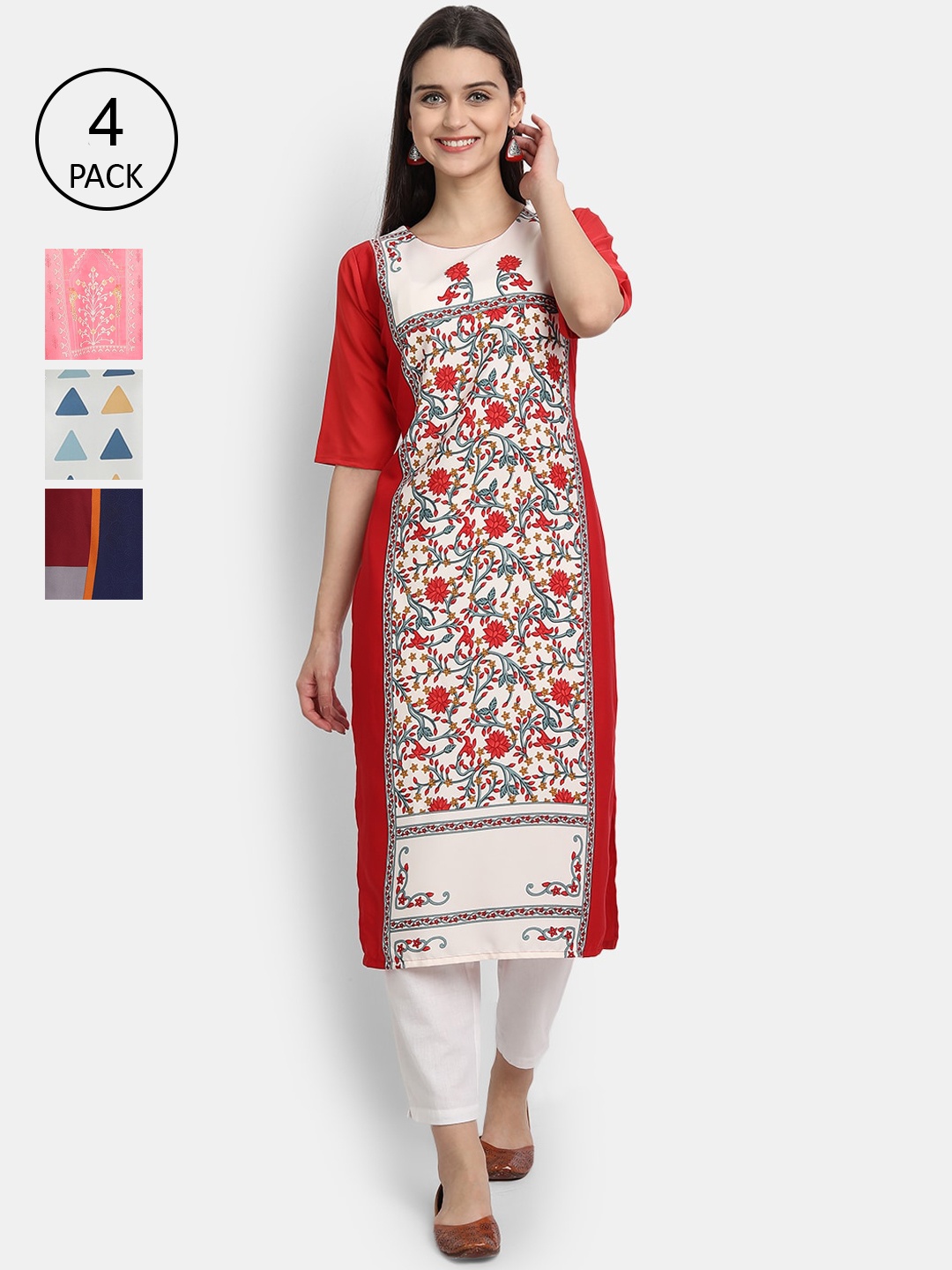

7Threads Women Pack Of 4 Kurtas, Pink