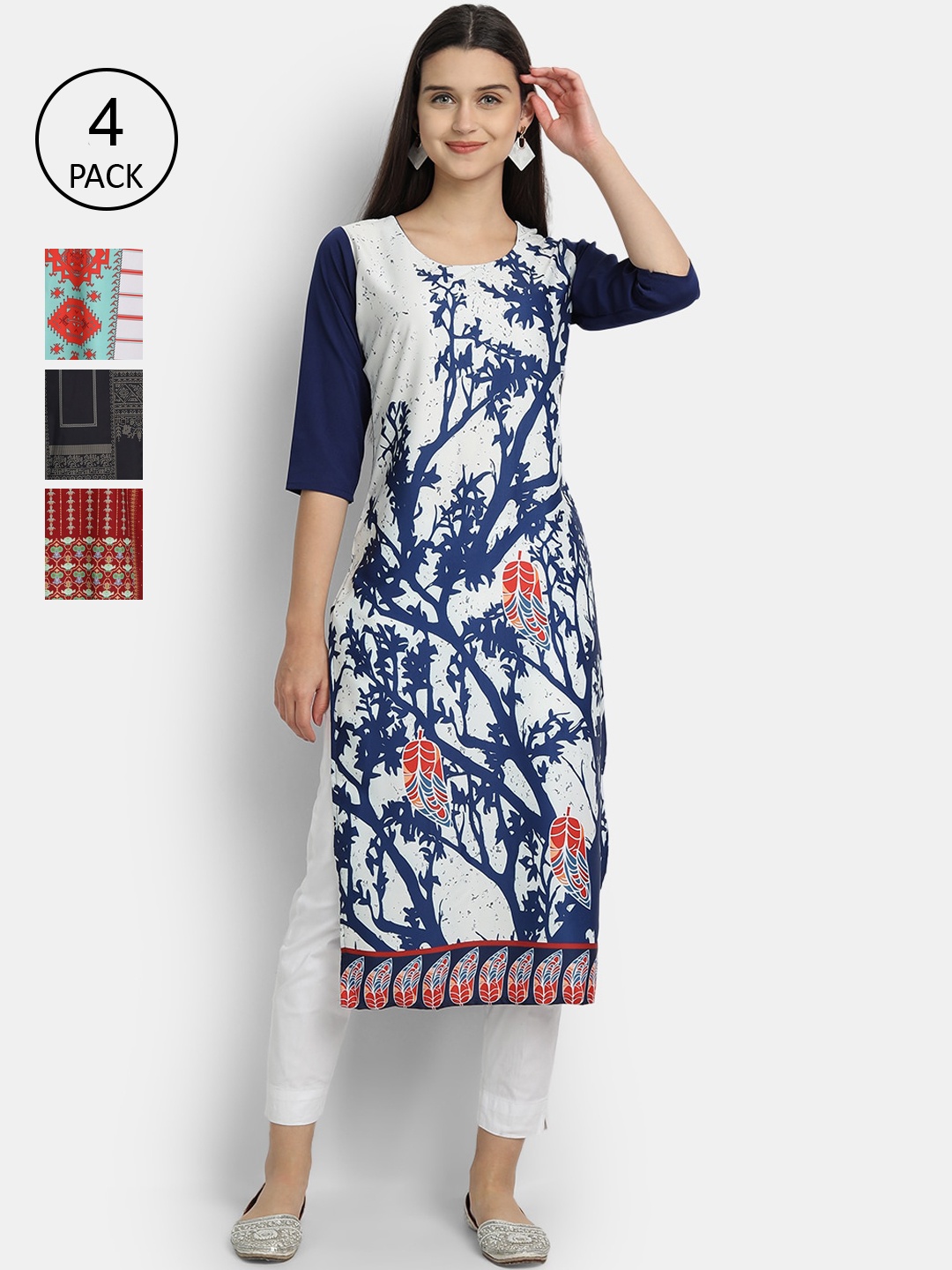 

7Threads Women Pack Of 4 Kurtas, White