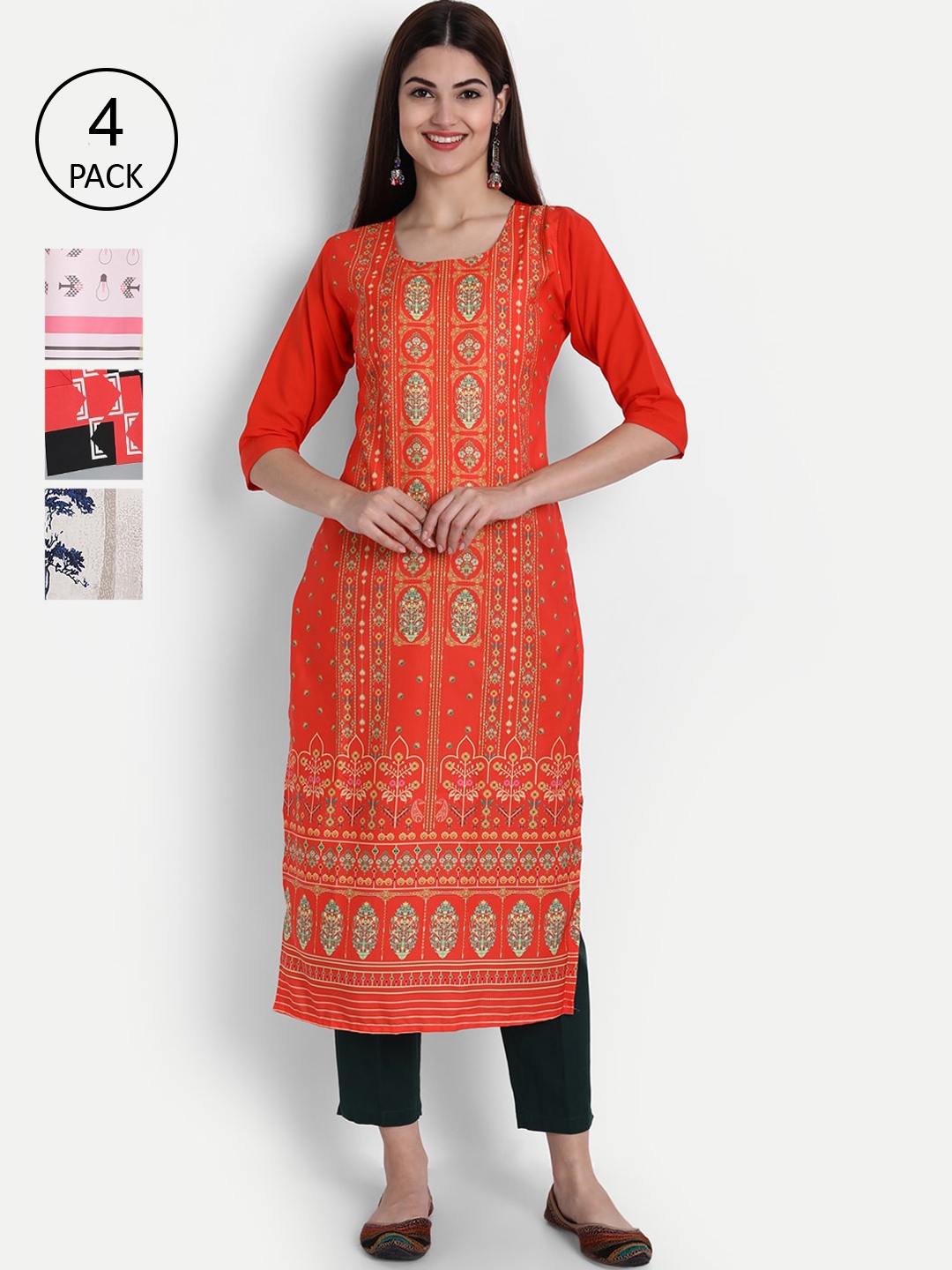 

7Threads Women Pack Of 4 Kurtas, Red