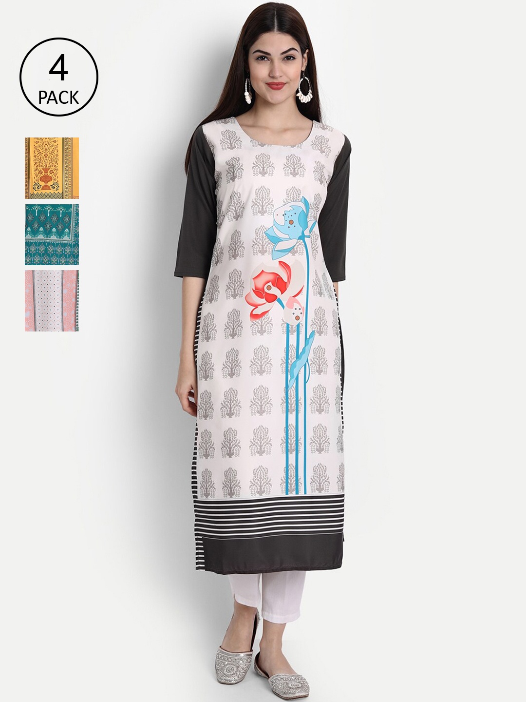 

7Threads Women Pack Of 4 Kurtas, White