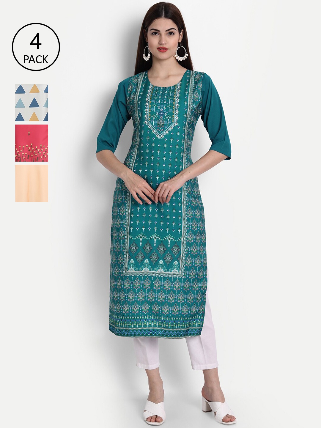 

7Threads Women Pack Of 4 Kurtas, Cream