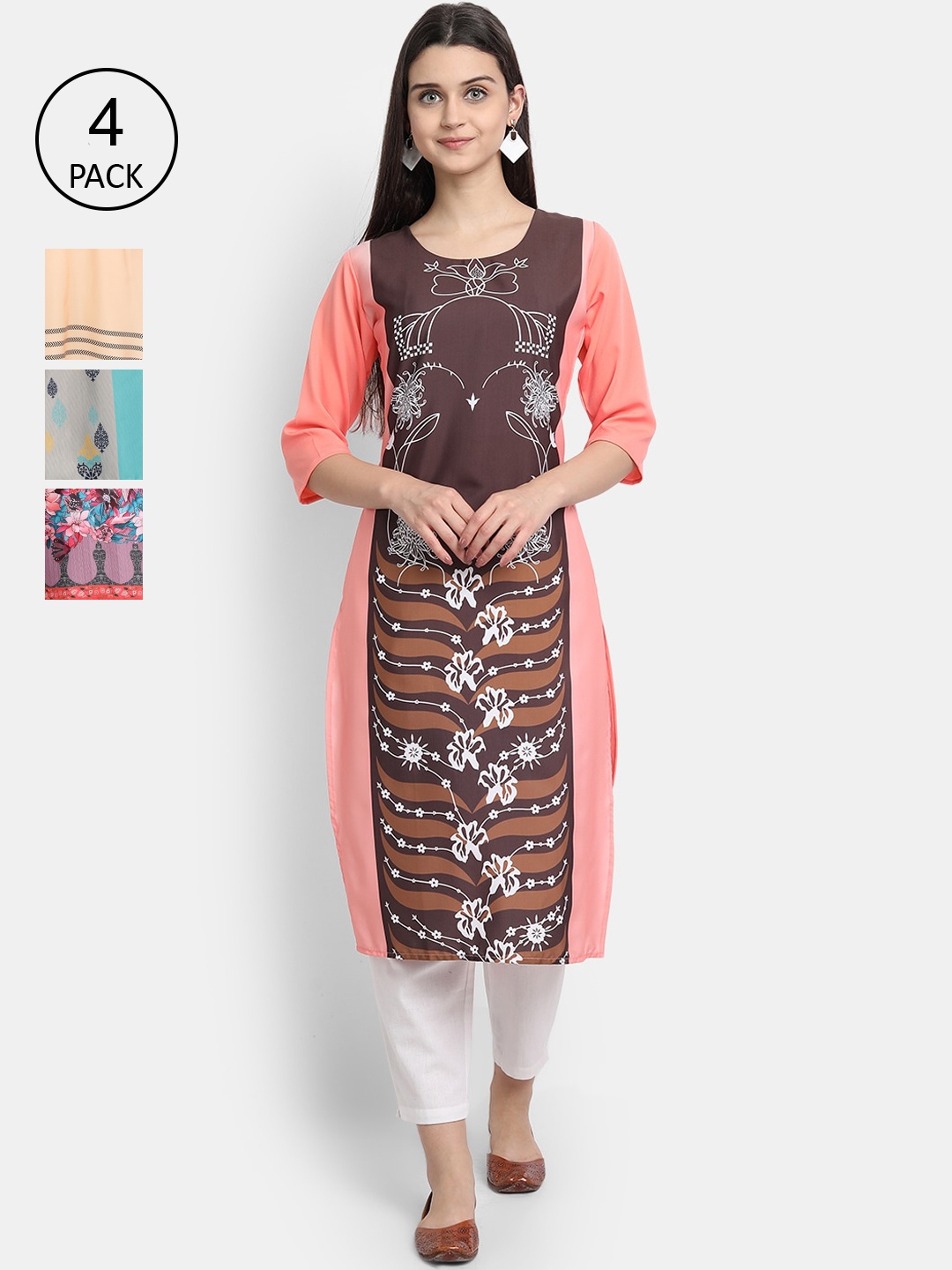 

7Threads Women Pack Of 4 Kurtas, Pink