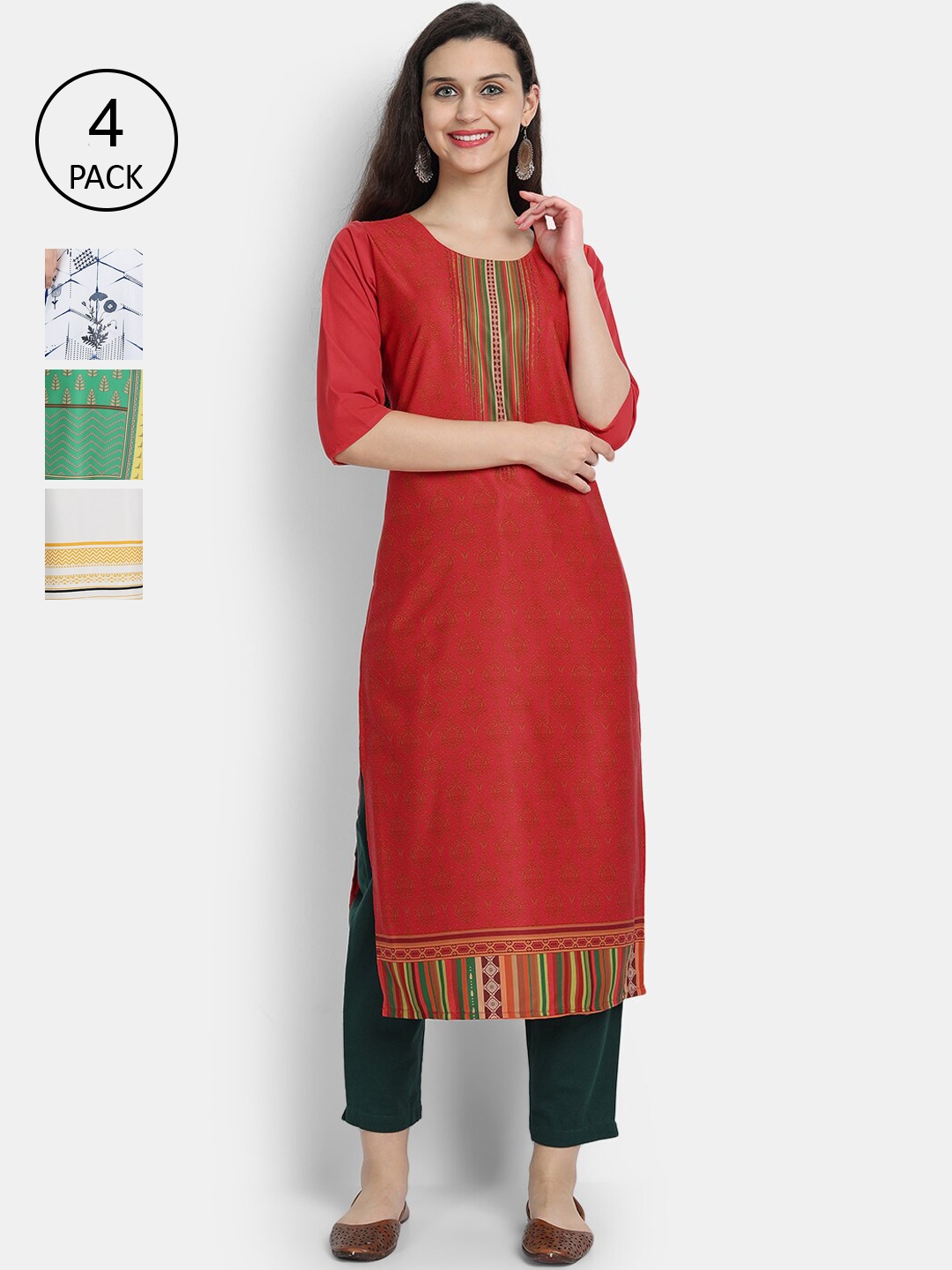 

7Threads Women Pack Of 4 Kurtas, Red
