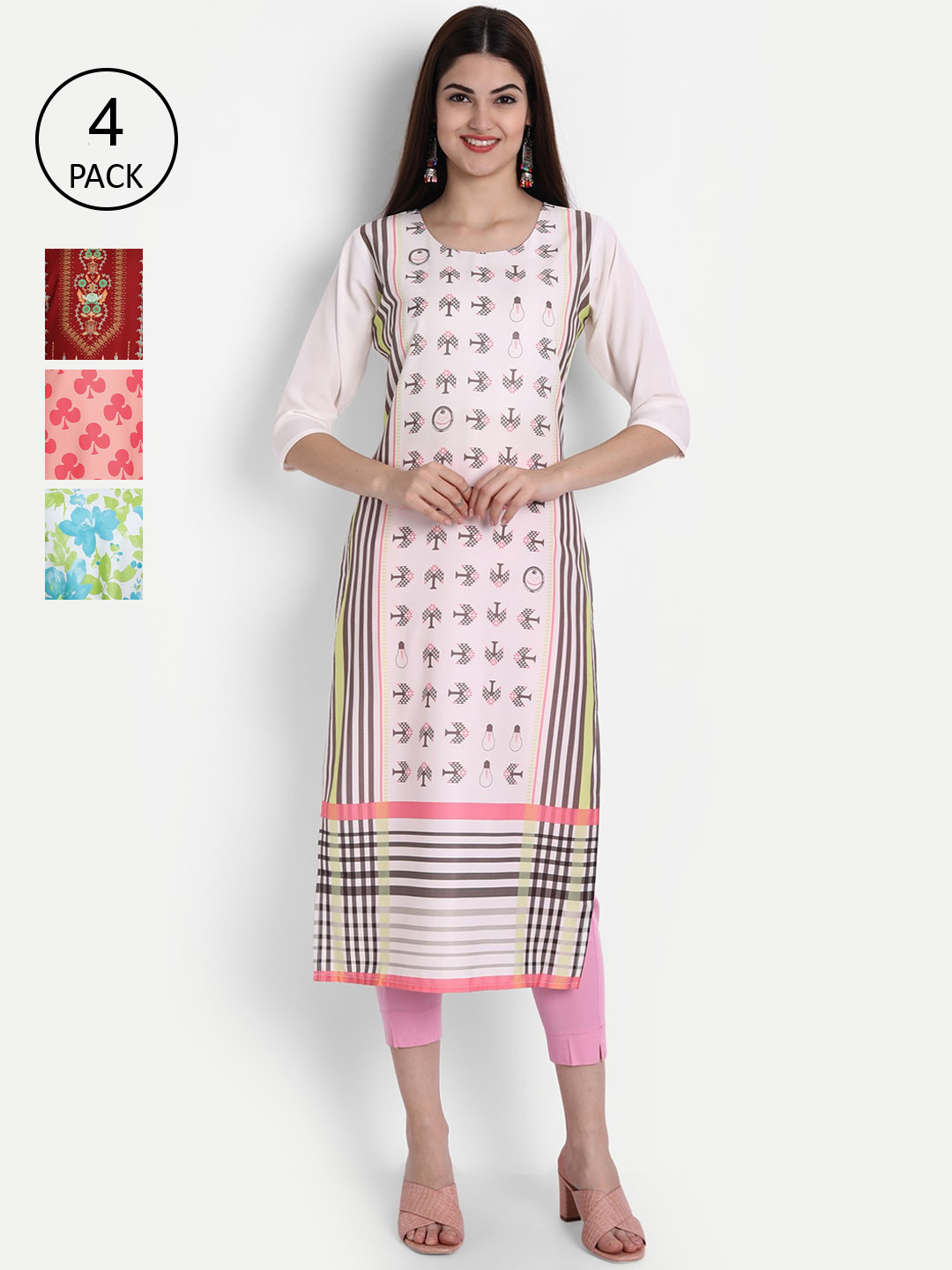 

7Threads Women Pack Of 4 Kurtas, Pink