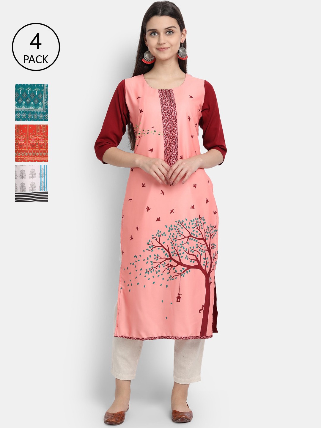 

7Threads Women Pack Of 4 Kurtas, Pink