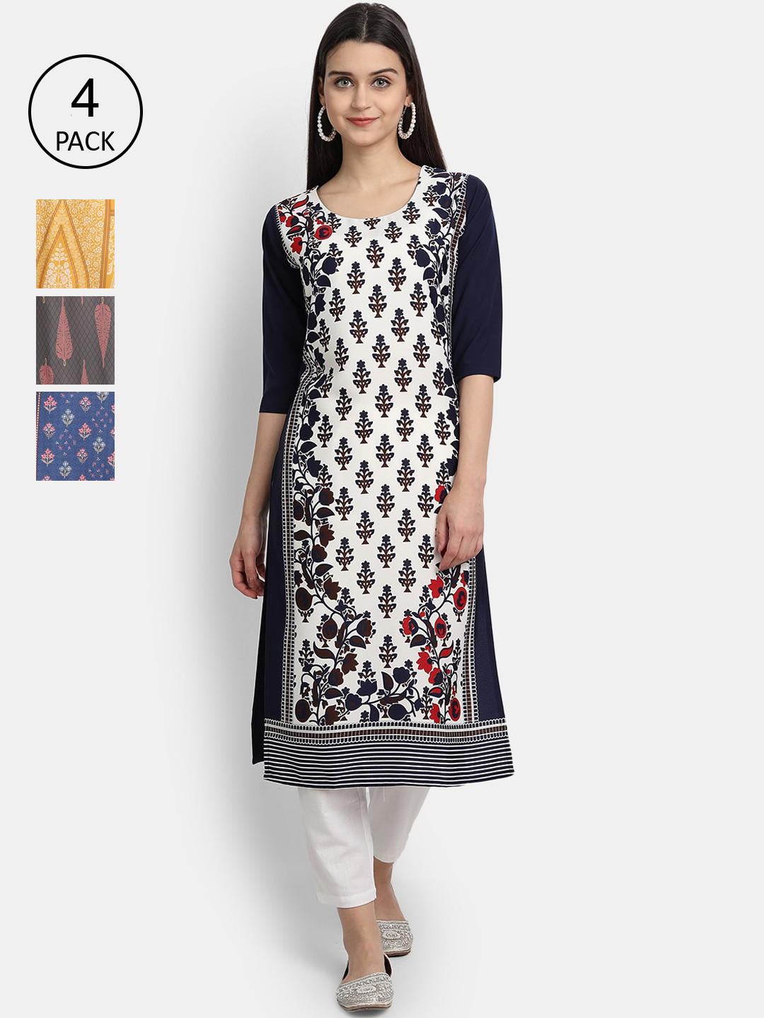 

7Threads Women Pack Of 4 Kurtas, Yellow