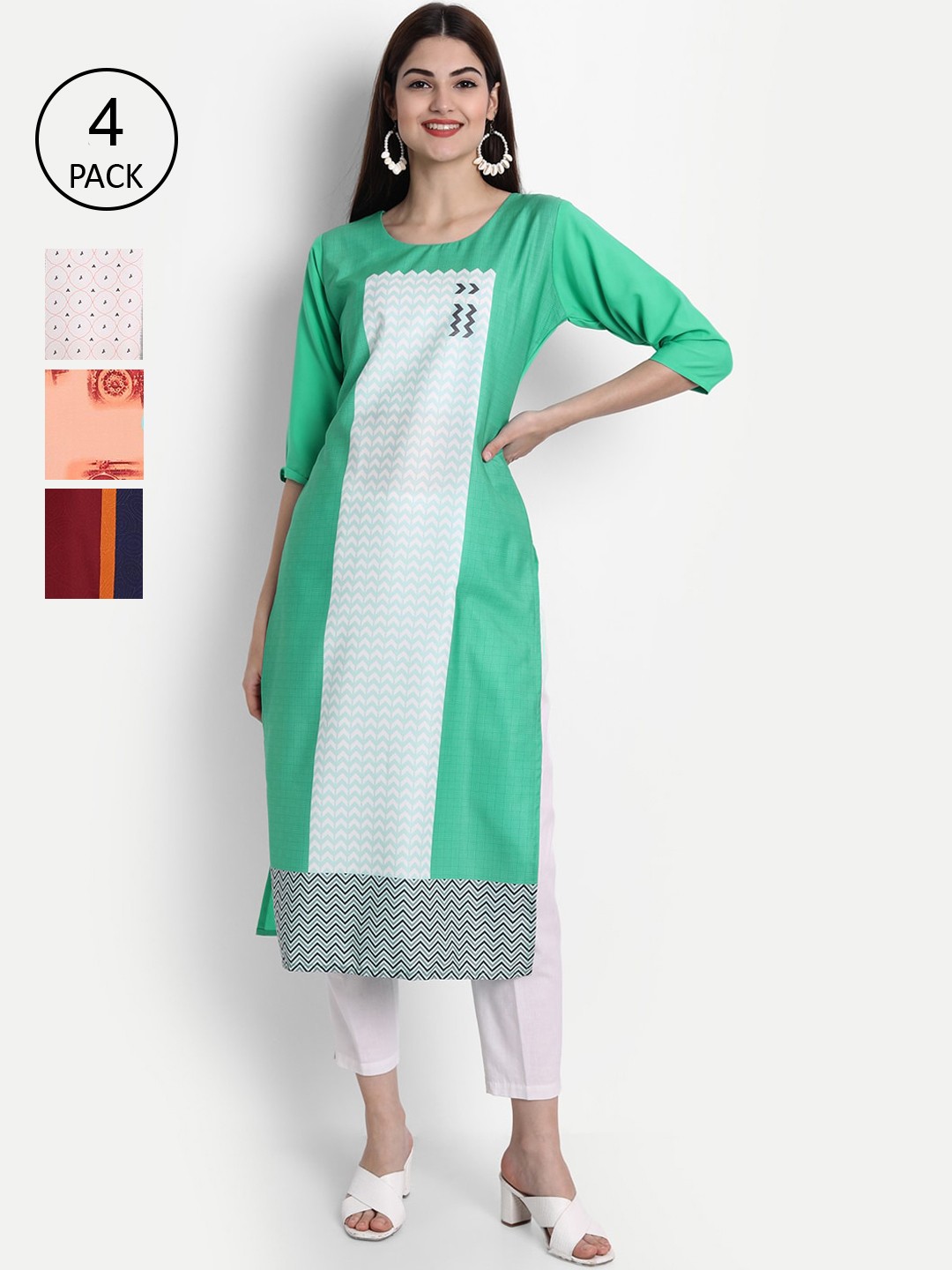 

7Threads Women Pack Of 4 Digital Print Straight Crepe Kurta, Multi