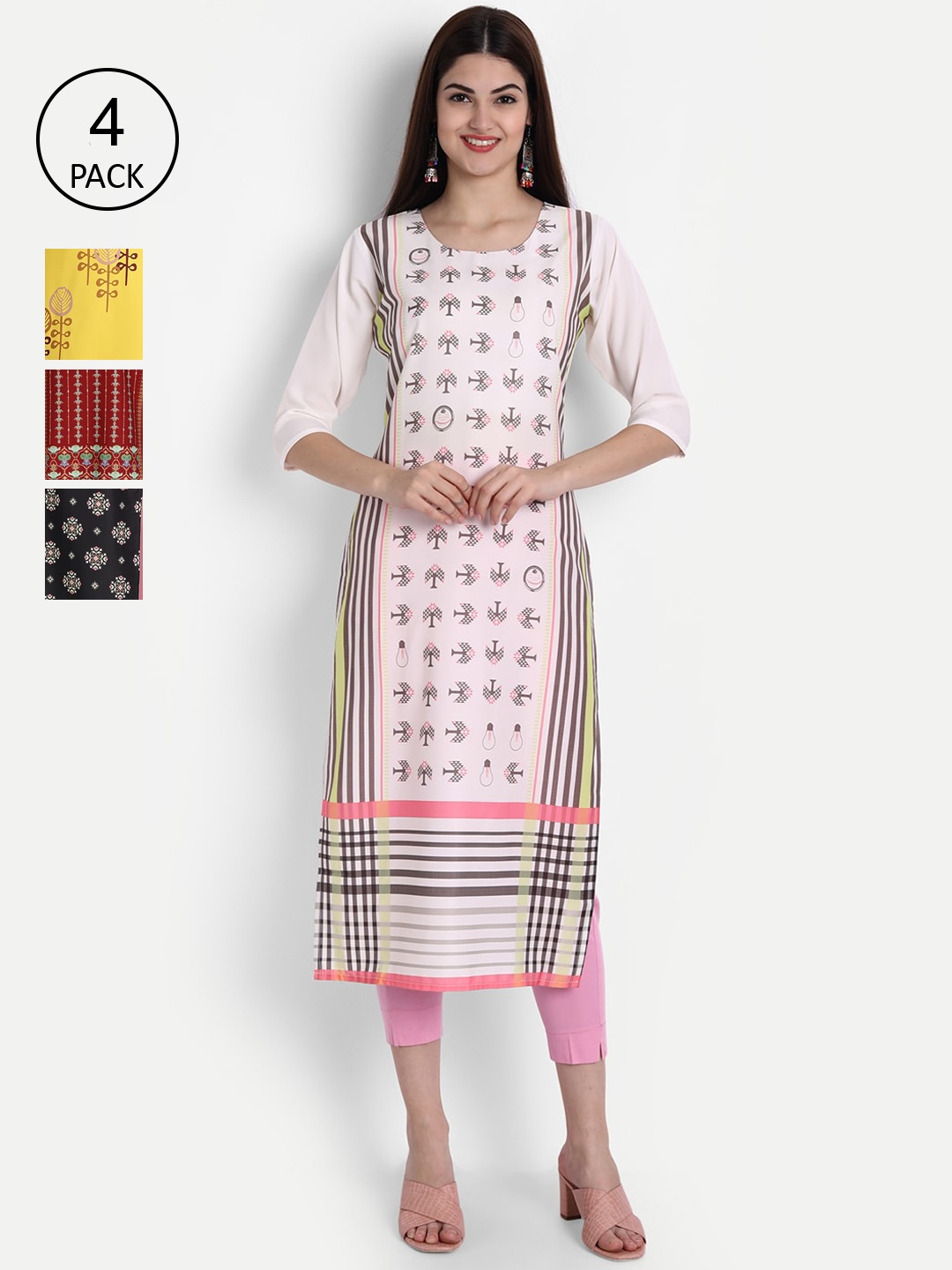 

7Threads Women Pack Of 4 Kurtas, Black