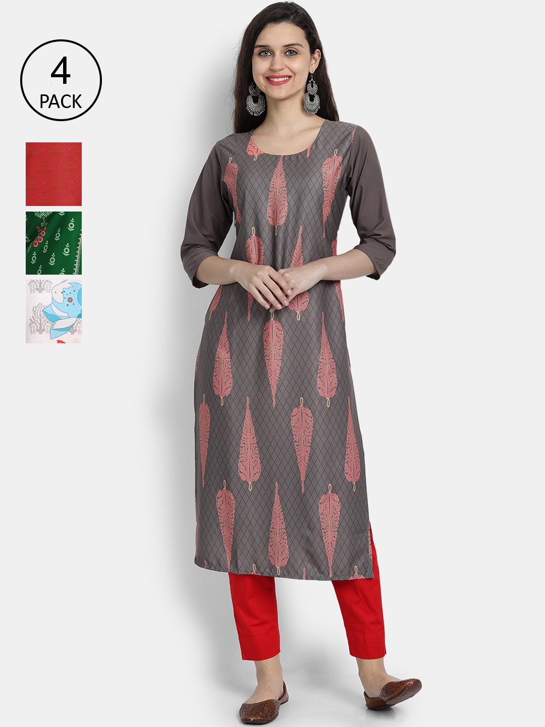 

7Threads Women Pack Of 4 Kurtas, Grey