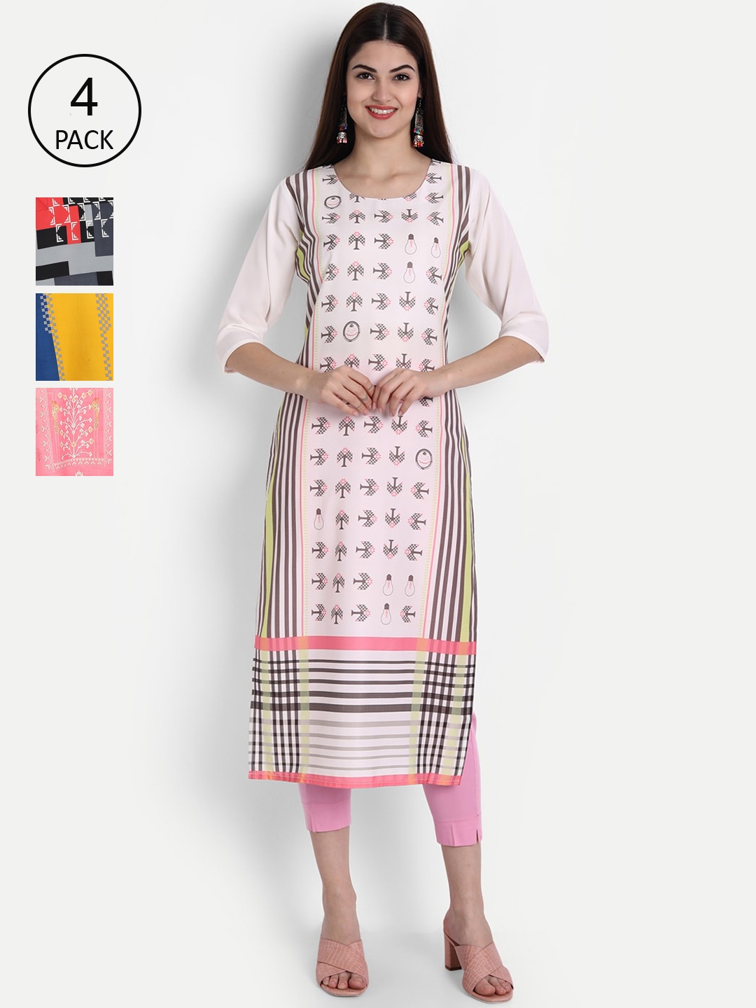 

7Threads Women Pack Of 4 Kurtas, Pink