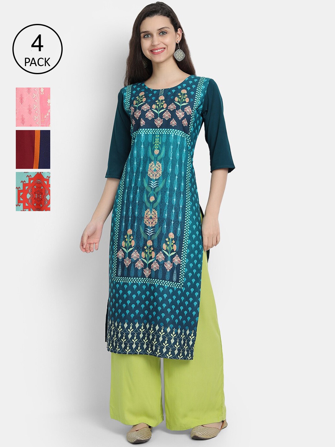 

7Threads Women Pack Of 4 Kurtas, Blue