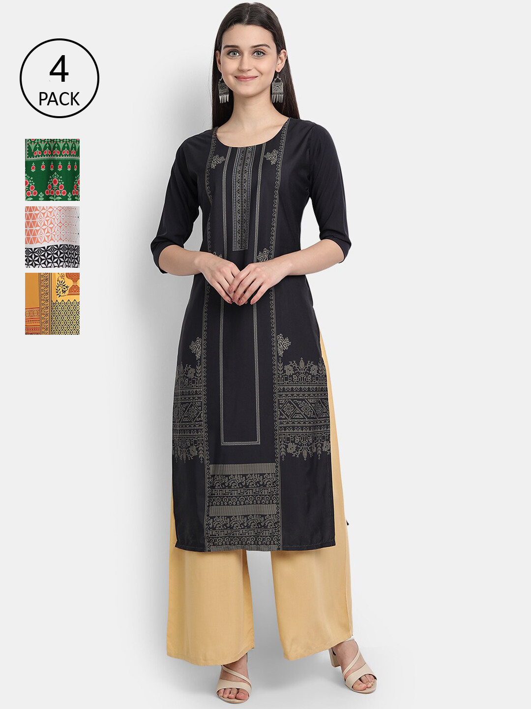 

7Threads Women Pack Of 4 Kurtas, Yellow