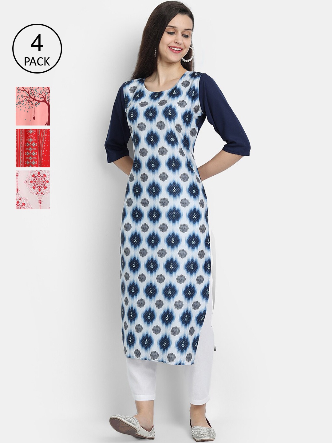 

7Threads Women Pack Of 4 Kurtas, Blue