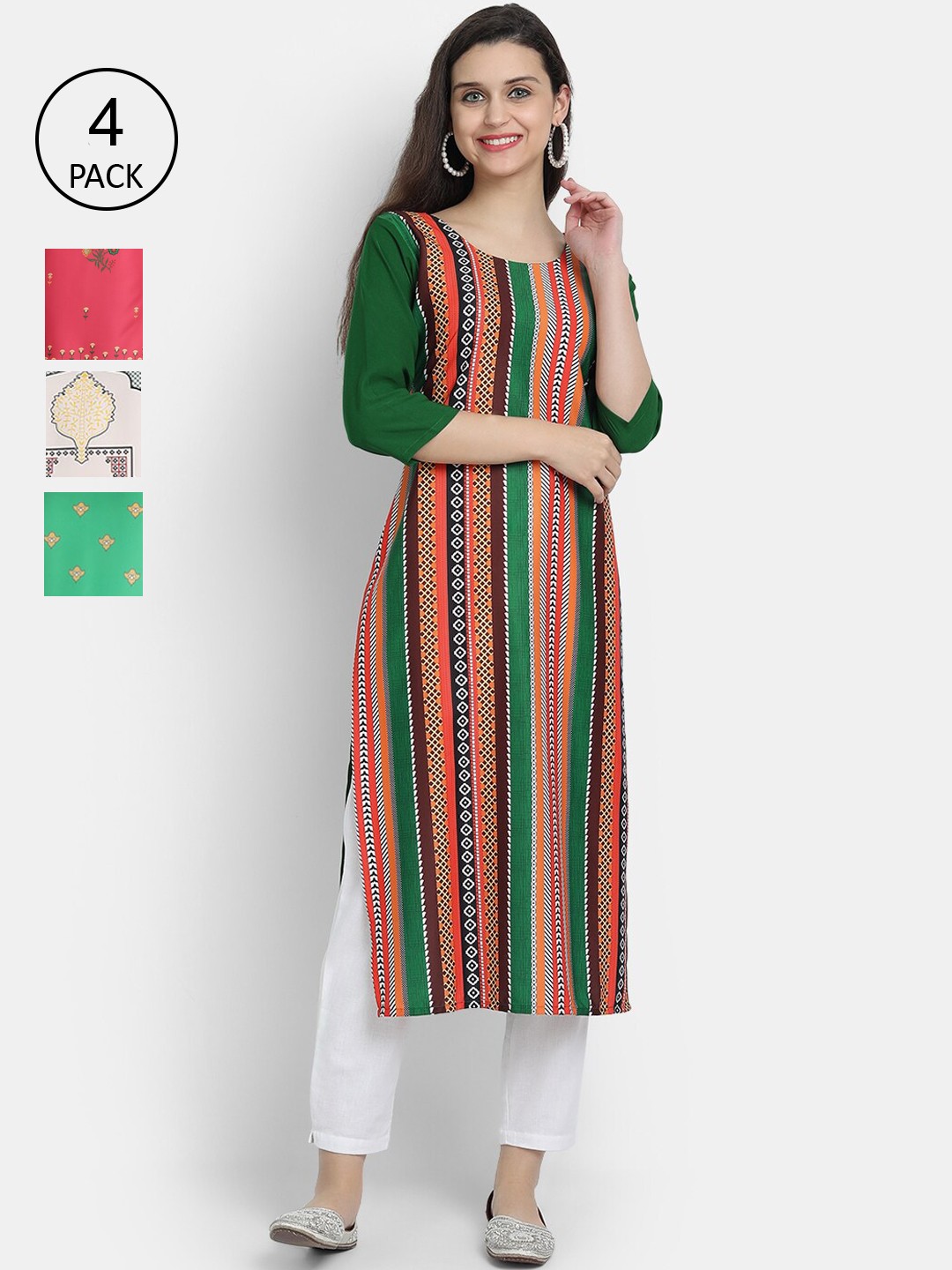 

7Threads Women Pack Of 4 Digital Print Straight Crepe Kurta, Multi