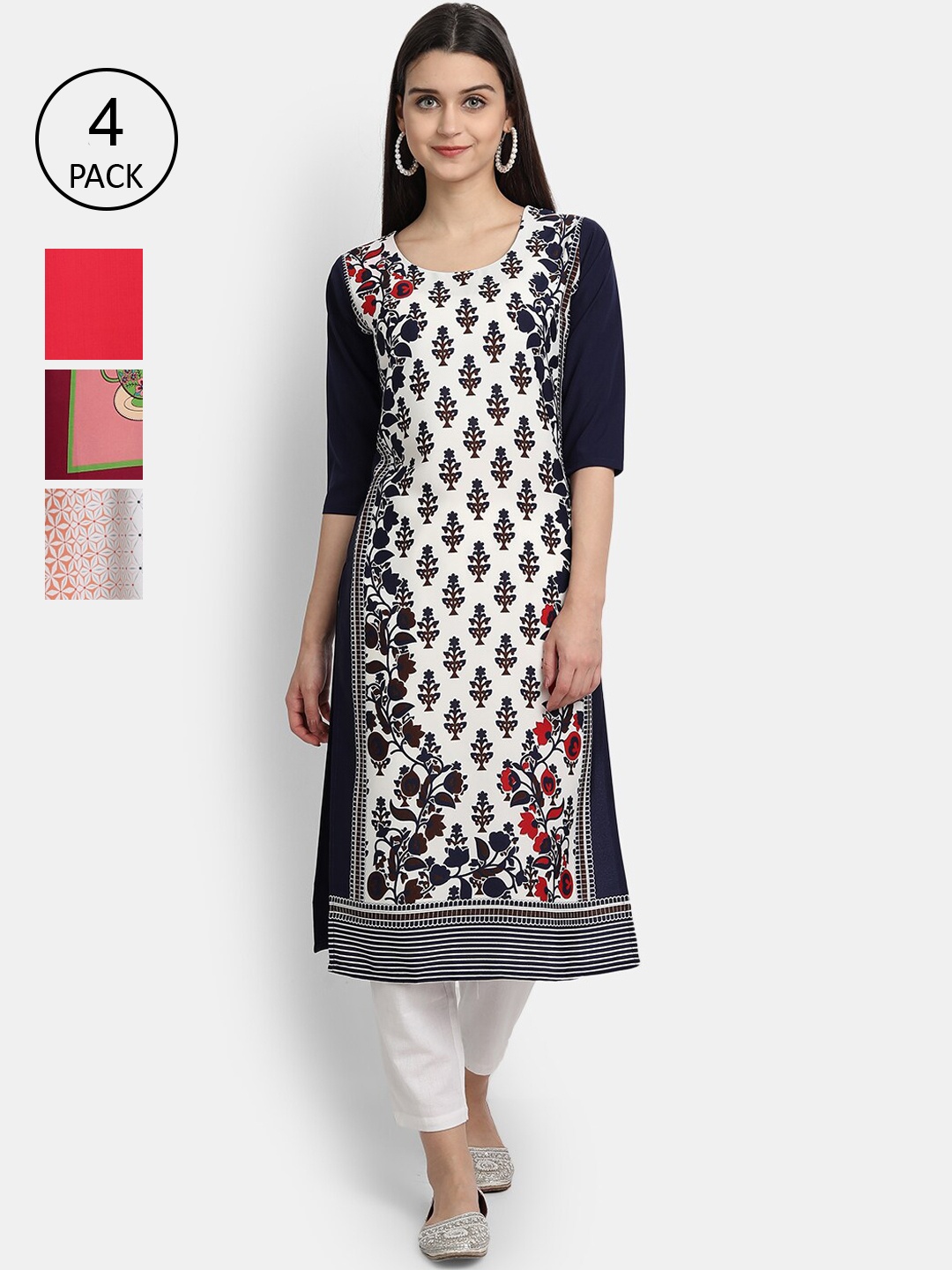 

7Threads Women Pack Of 4 Kurtas, White