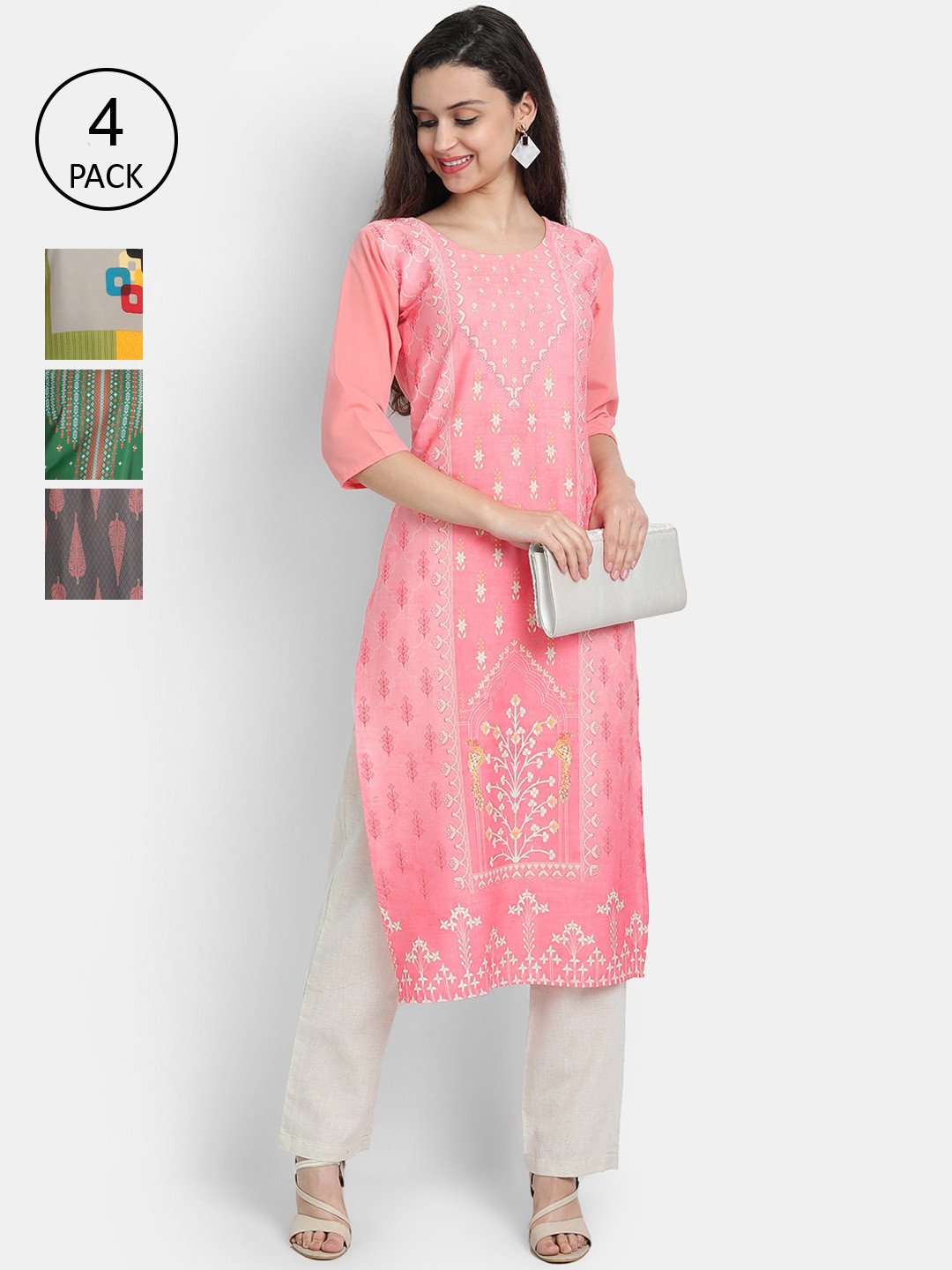 

7Threads Women Pack Of 4 Kurtas, Pink