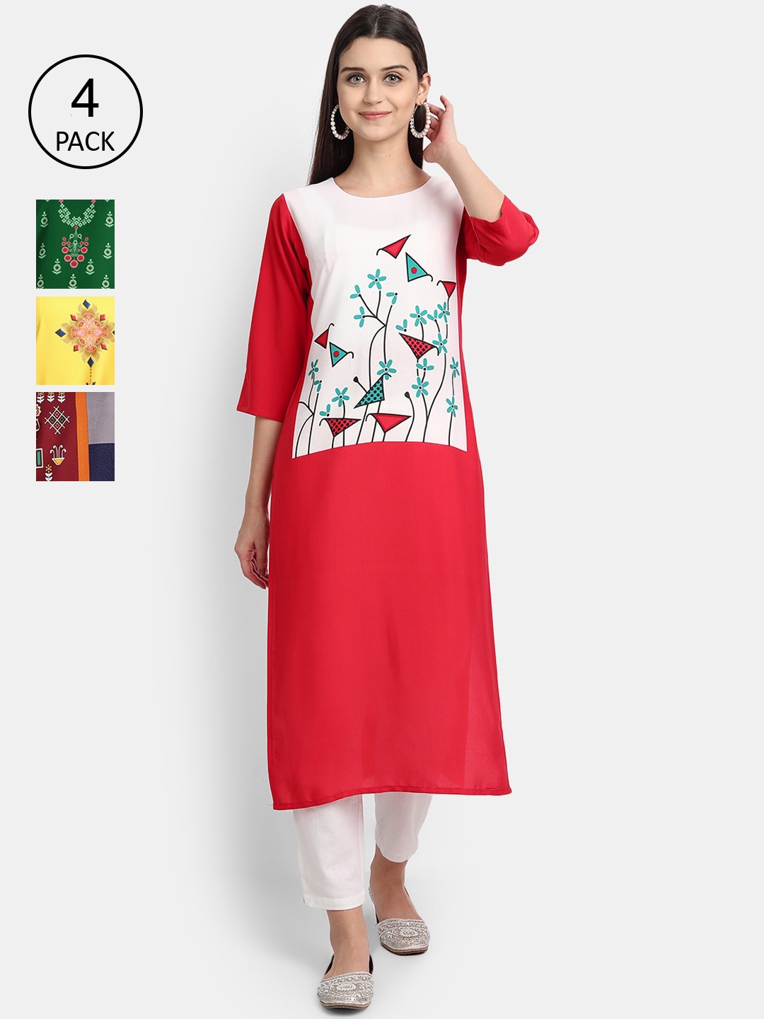 

7Threads Women Pack Of 4 Kurtas, Yellow