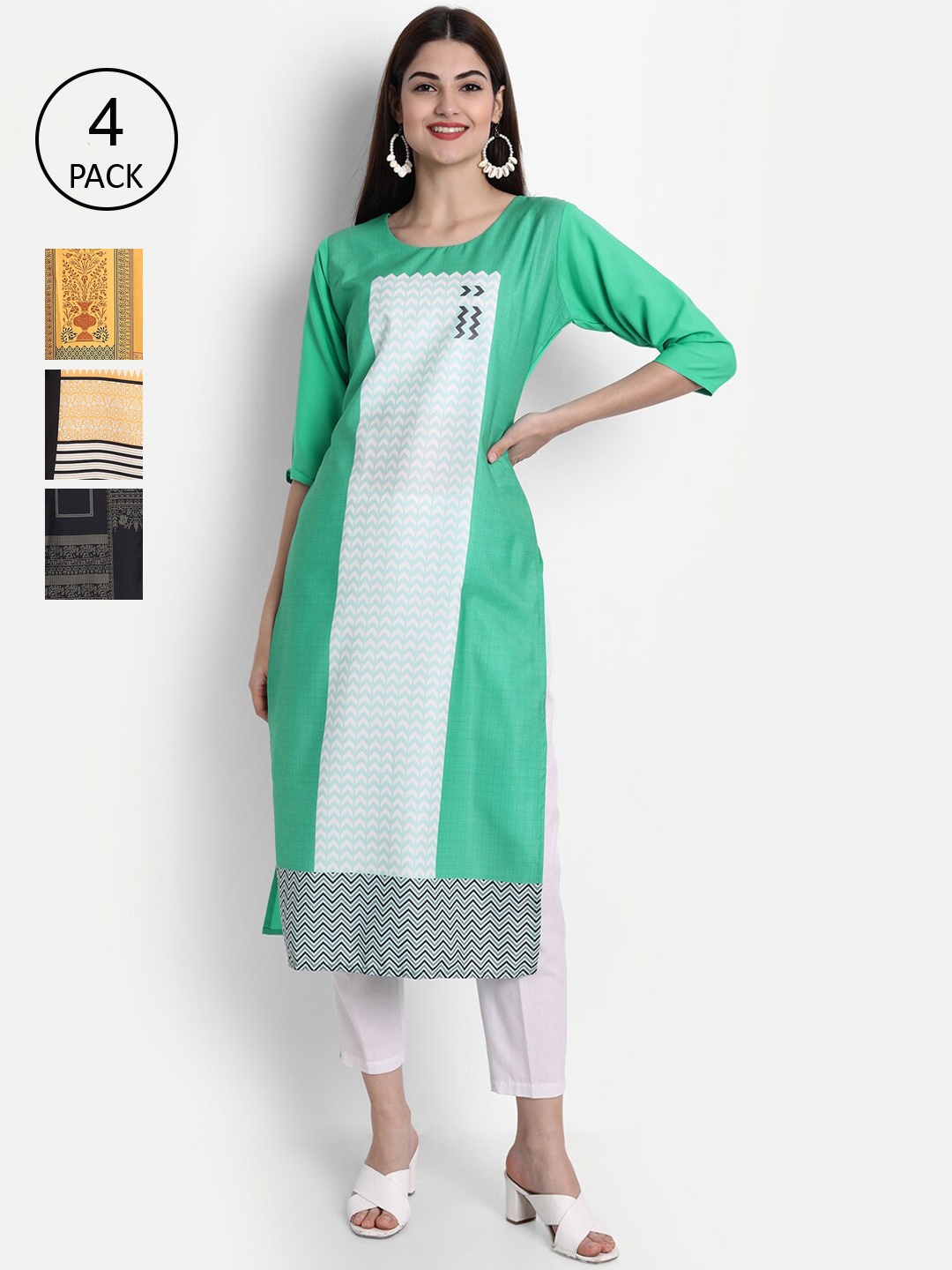 

7Threads Women Pack Of 4 Digital Print Straight Crepe Kurta, Multi