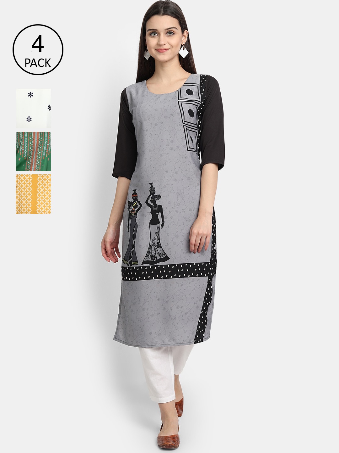 

7Threads Women Pack Of 4 Kurtas, Yellow