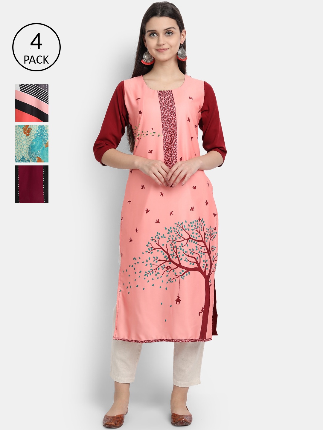 

7Threads Women Pack Of 4 Kurtas, Pink