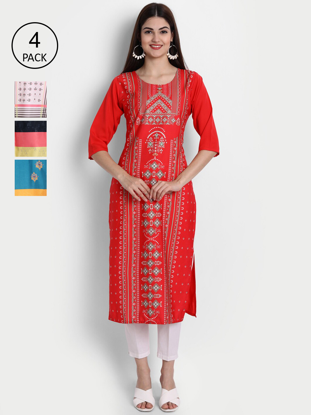 

7Threads Women Pack Of 4 Kurtas, Pink