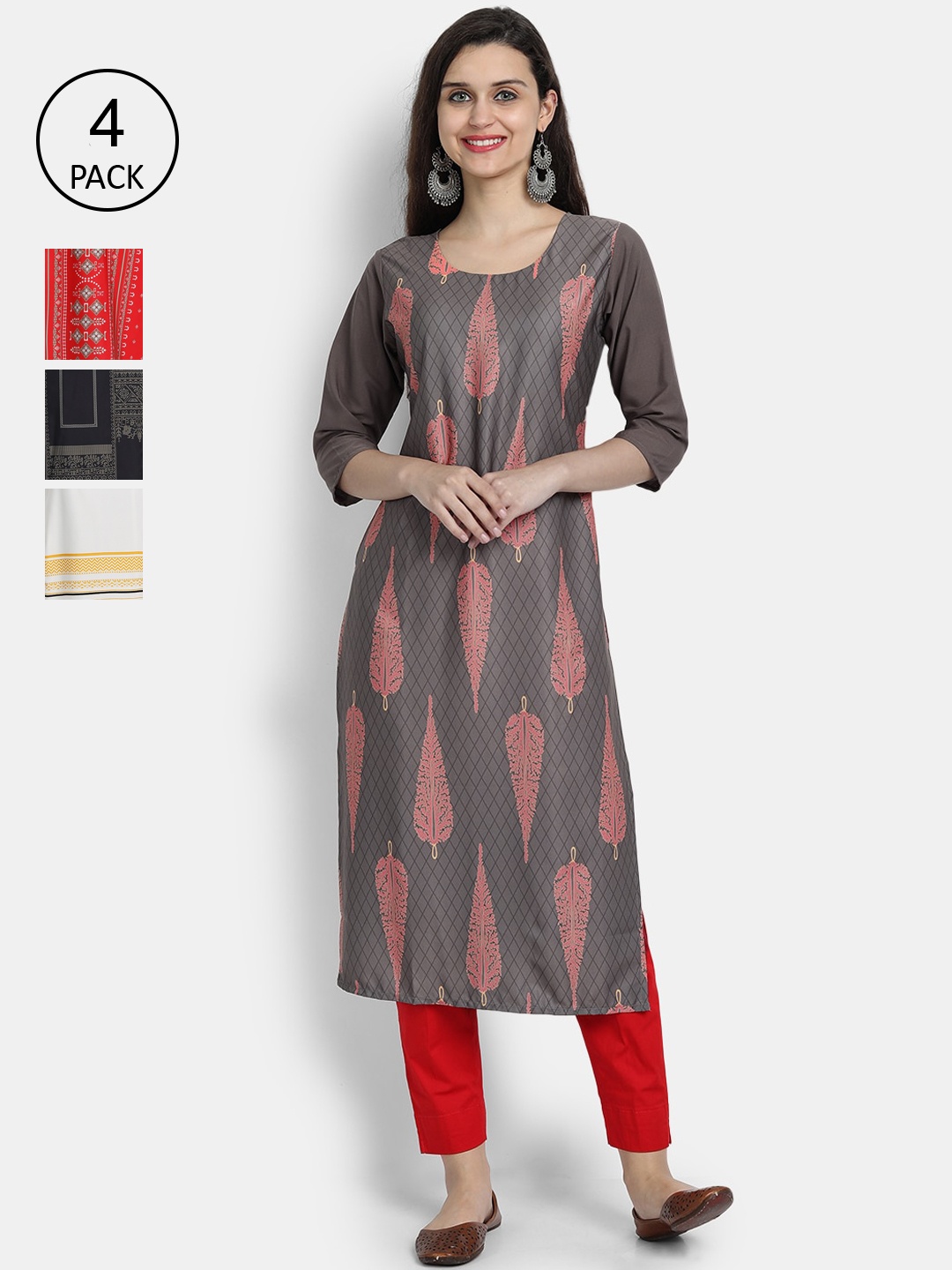 

7Threads Women Pack Of 4 Kurtas, Grey