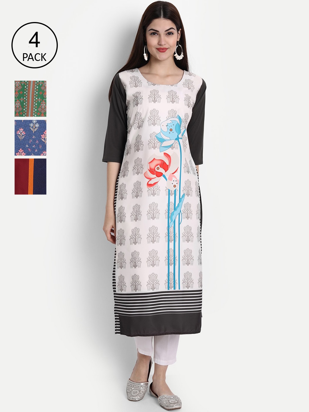 

7Threads Women Pack Of 4 Kurtas, White