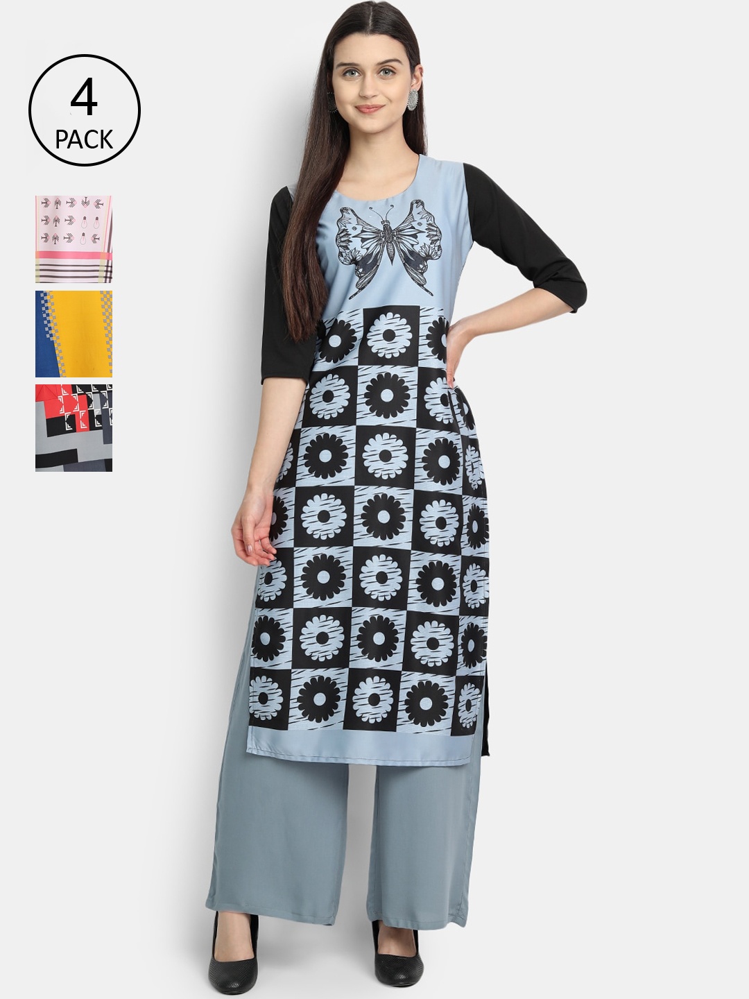 

7Threads Women Pack Of 4 Kurtas, Yellow