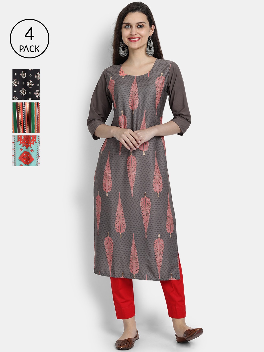 

7Threads Women Pack Of 4 Kurtas, Grey