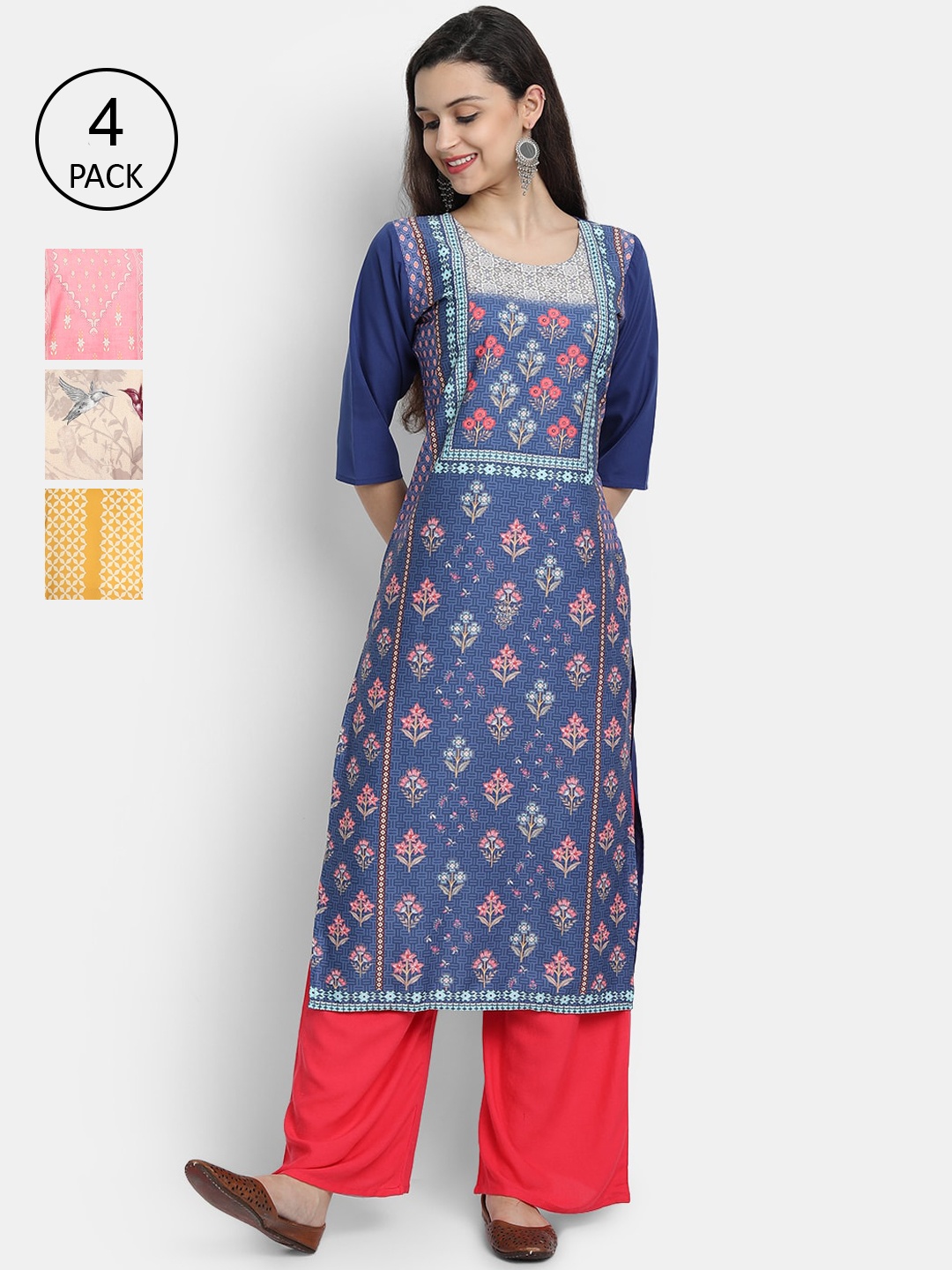 

7Threads Women Pack Of 4 Kurtas, Blue