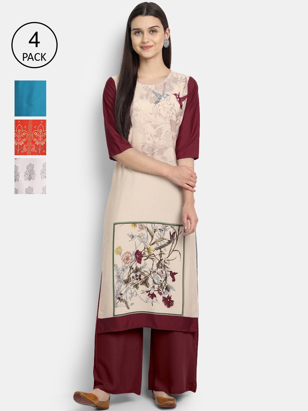 

7Threads Women Pack Of 4 Kurtas, Cream