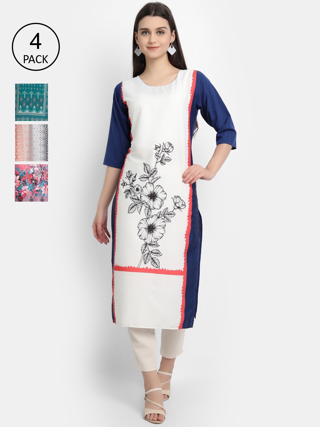 

7Threads Women Pack Of 4 Kurtas, White