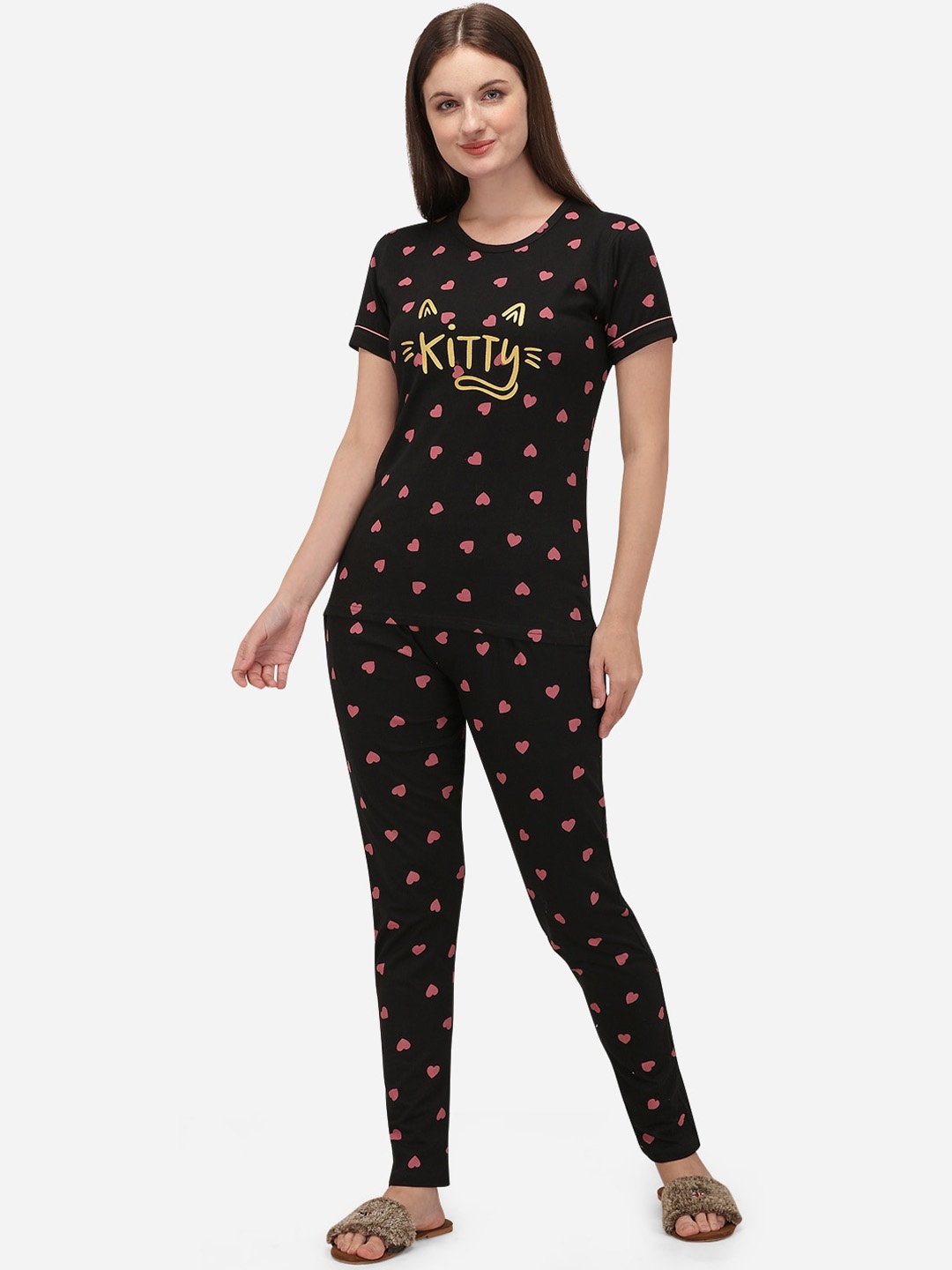 

Lenissa Women Black Printed Night suit