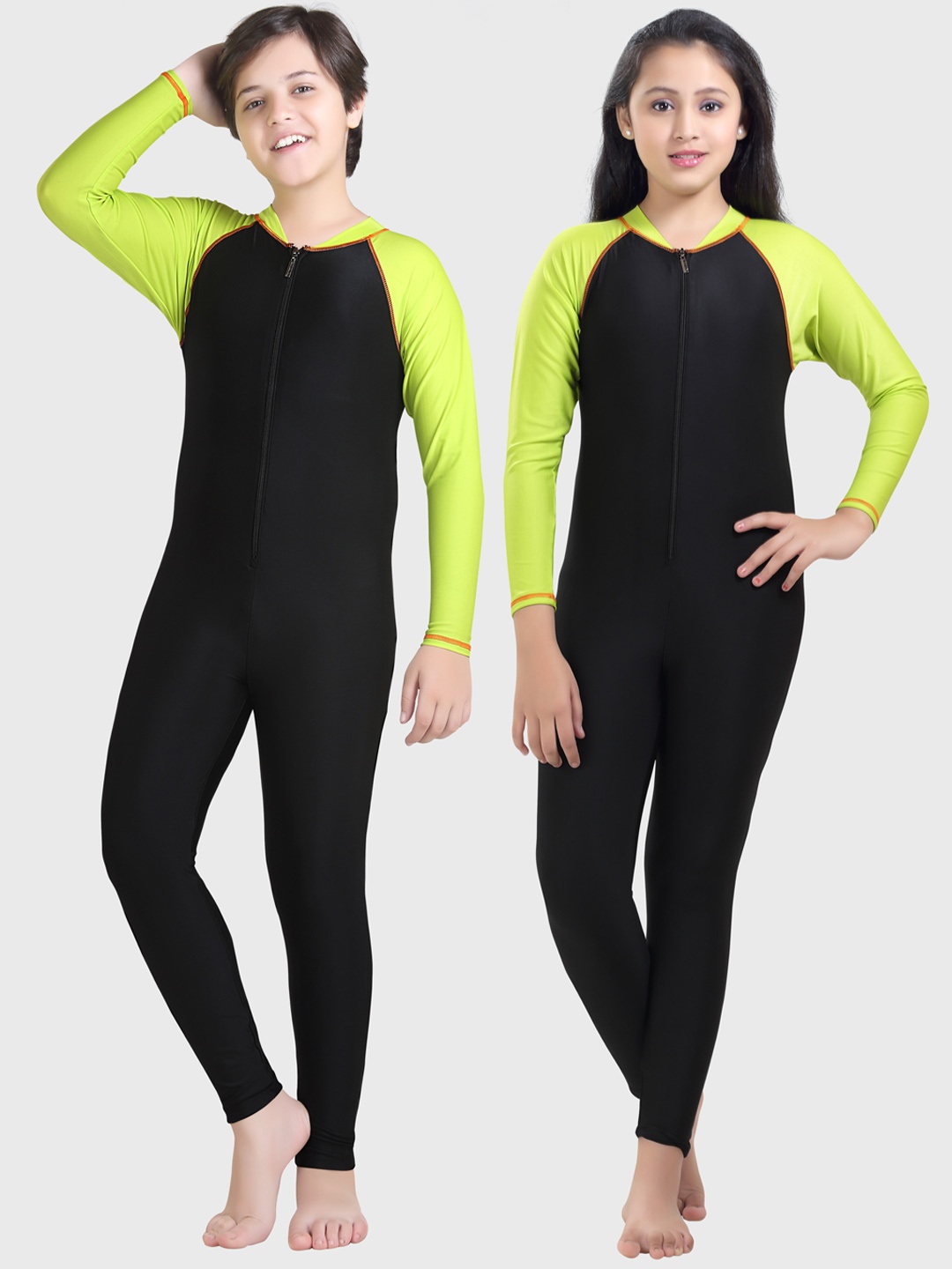 

ROVARS Unisex Kids Fluorescent Green & Black Colourblocked Swimwear
