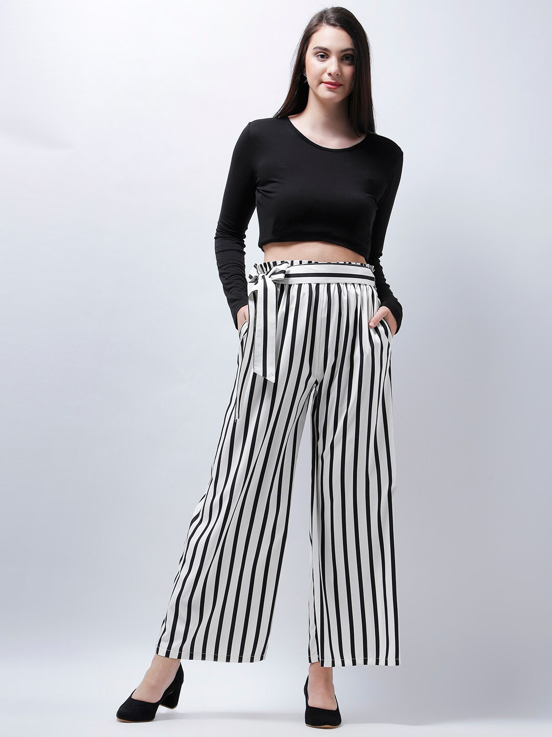 

Zastraa Women Black & White Top with Palazzos