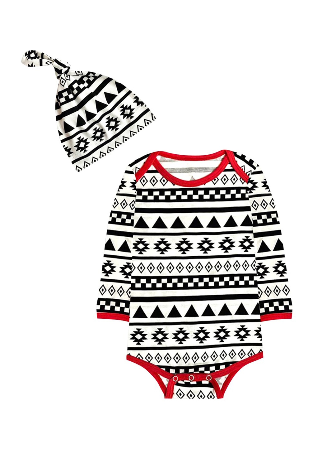 

A.T.U.N. White & Black Cotton Printed Bodysuit