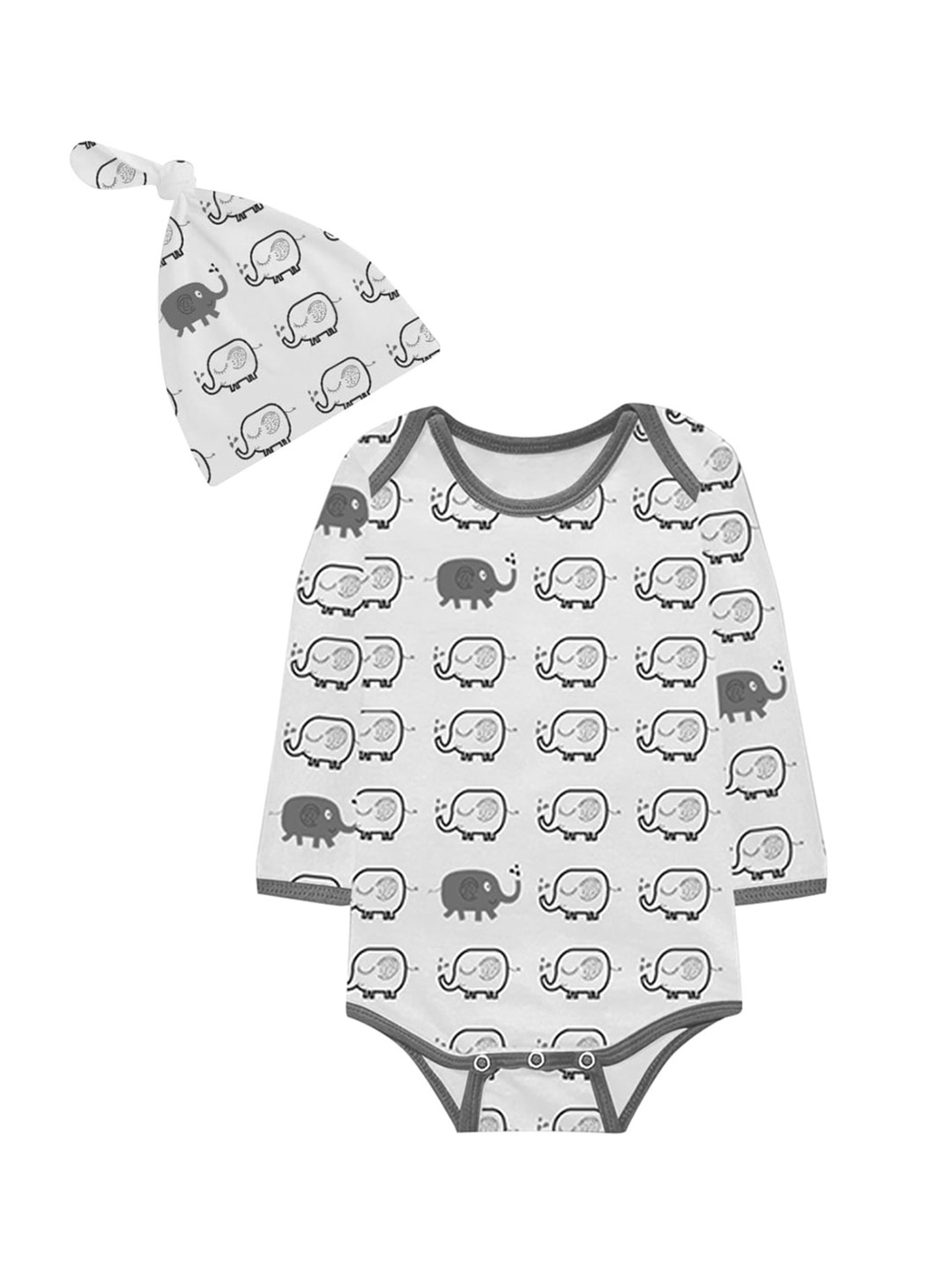

A.T.U.N. Infant Girls White & Grey Printed Bodysuit with Cap