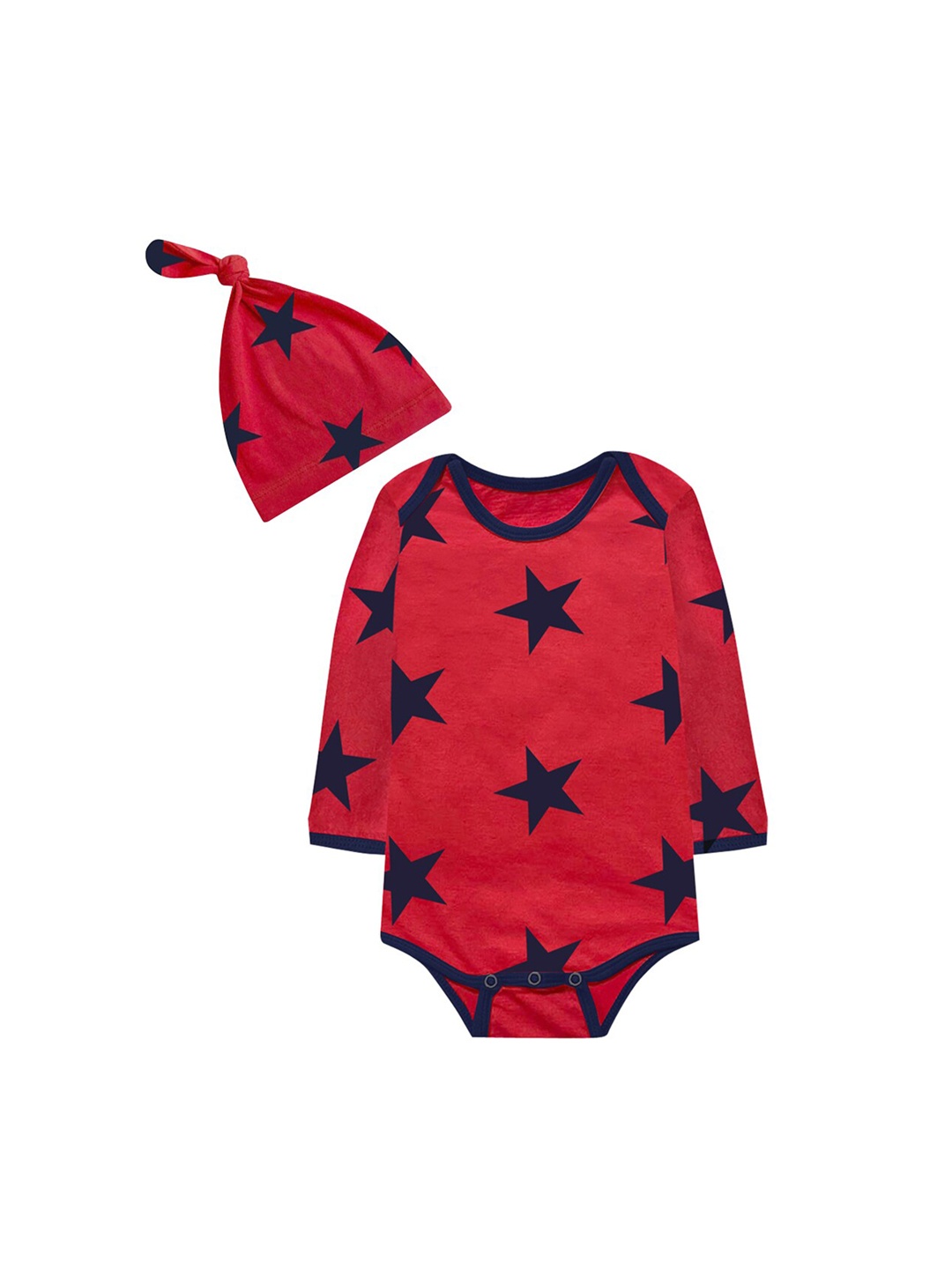 

A.T.U.N. Infant Girls Red & Navy Blue Printed Bodysuit With Beanie