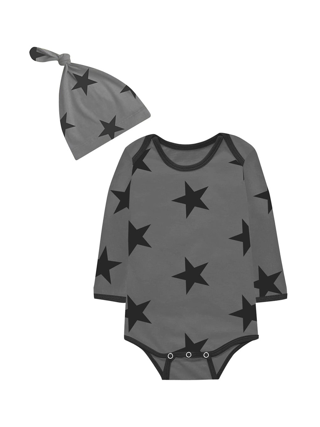 

A.T.U.N. Infant Girls Charcoal Grey & Black Printed Bodysuit With Beanie