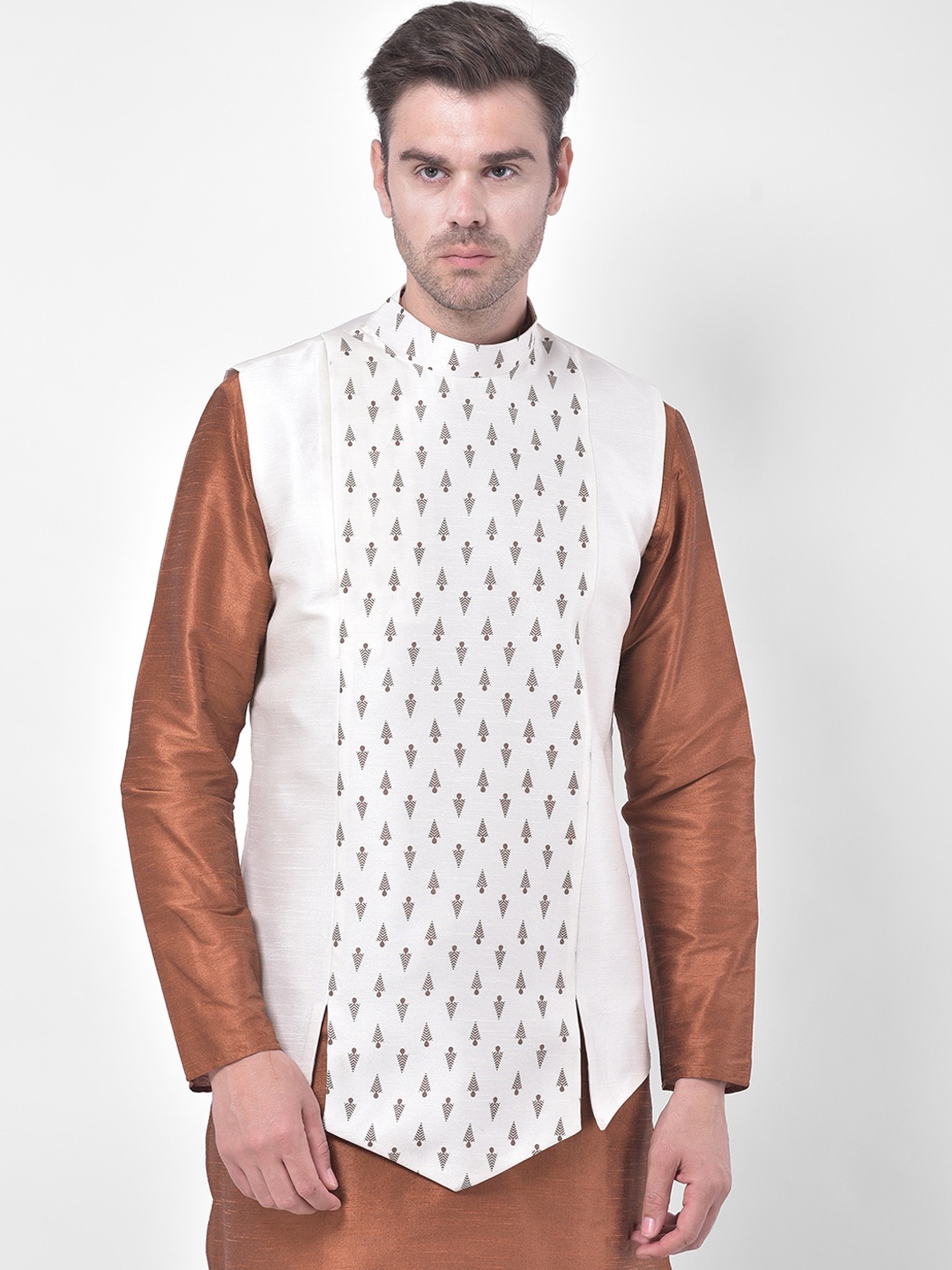 

DEYANN Men Off White Printed Ethnic Nehru Jacket