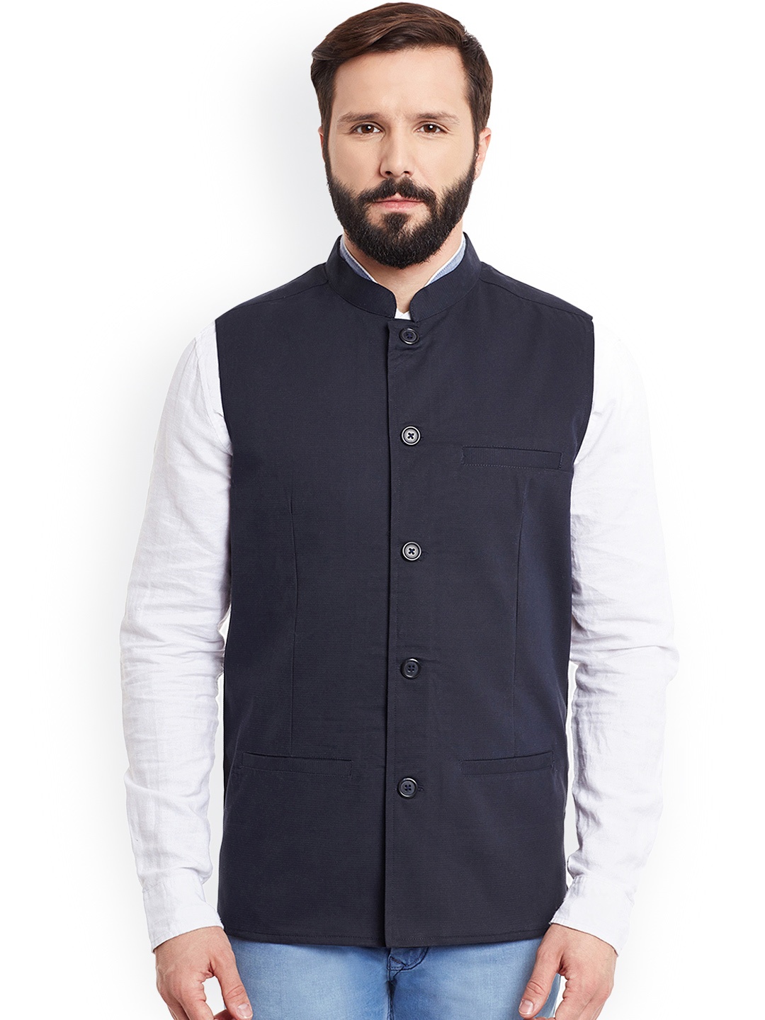 

even Navy Woollen Nehru Jacket, Navy blue