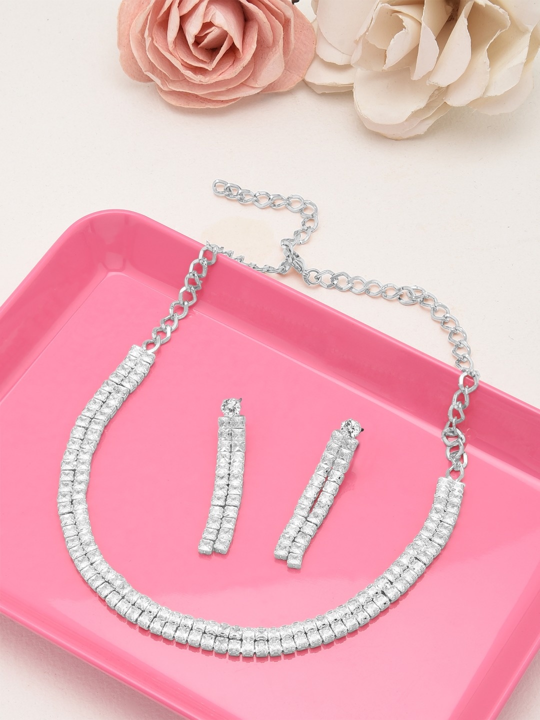 

AMI Silver-Plated CZ Studded Jewellery Set